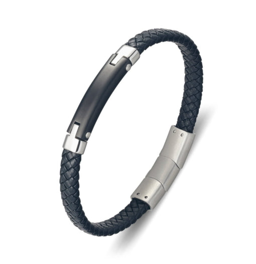 Plaited Black Leather Bracelet