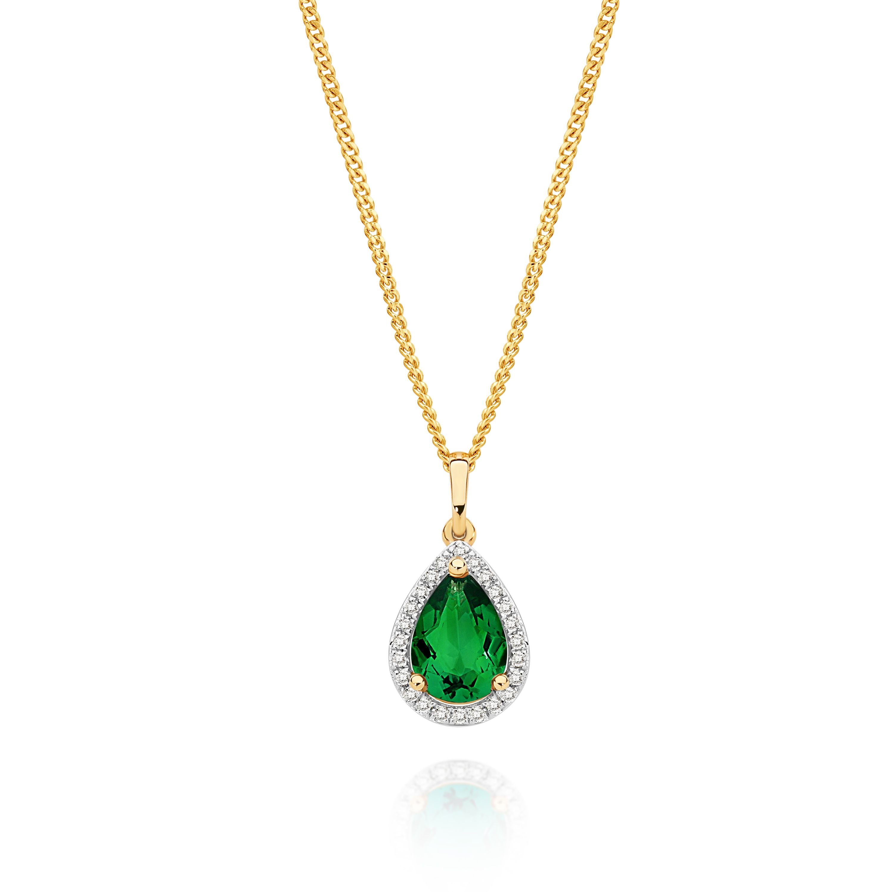 9ct Yellow Gold Cr Emerald and Diamond Halo Pendant