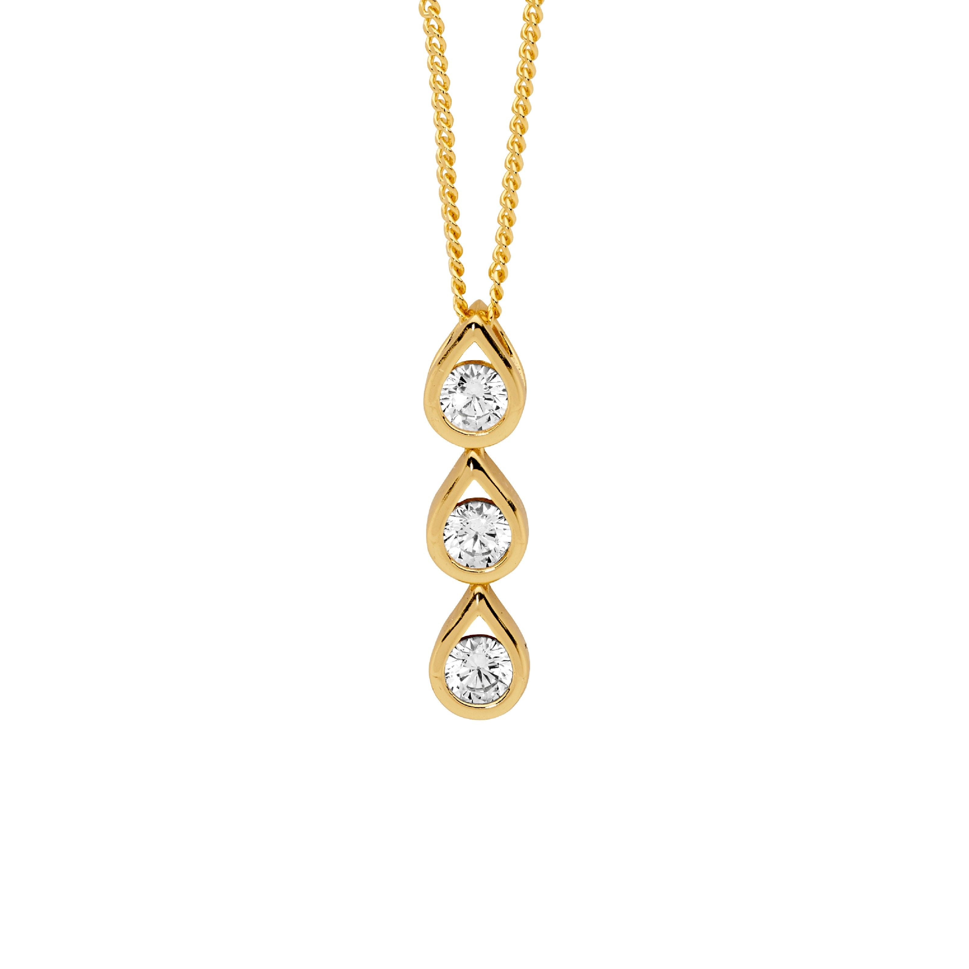 ELLANI Silver Triple Drop CZ Necklet in Gold Plating