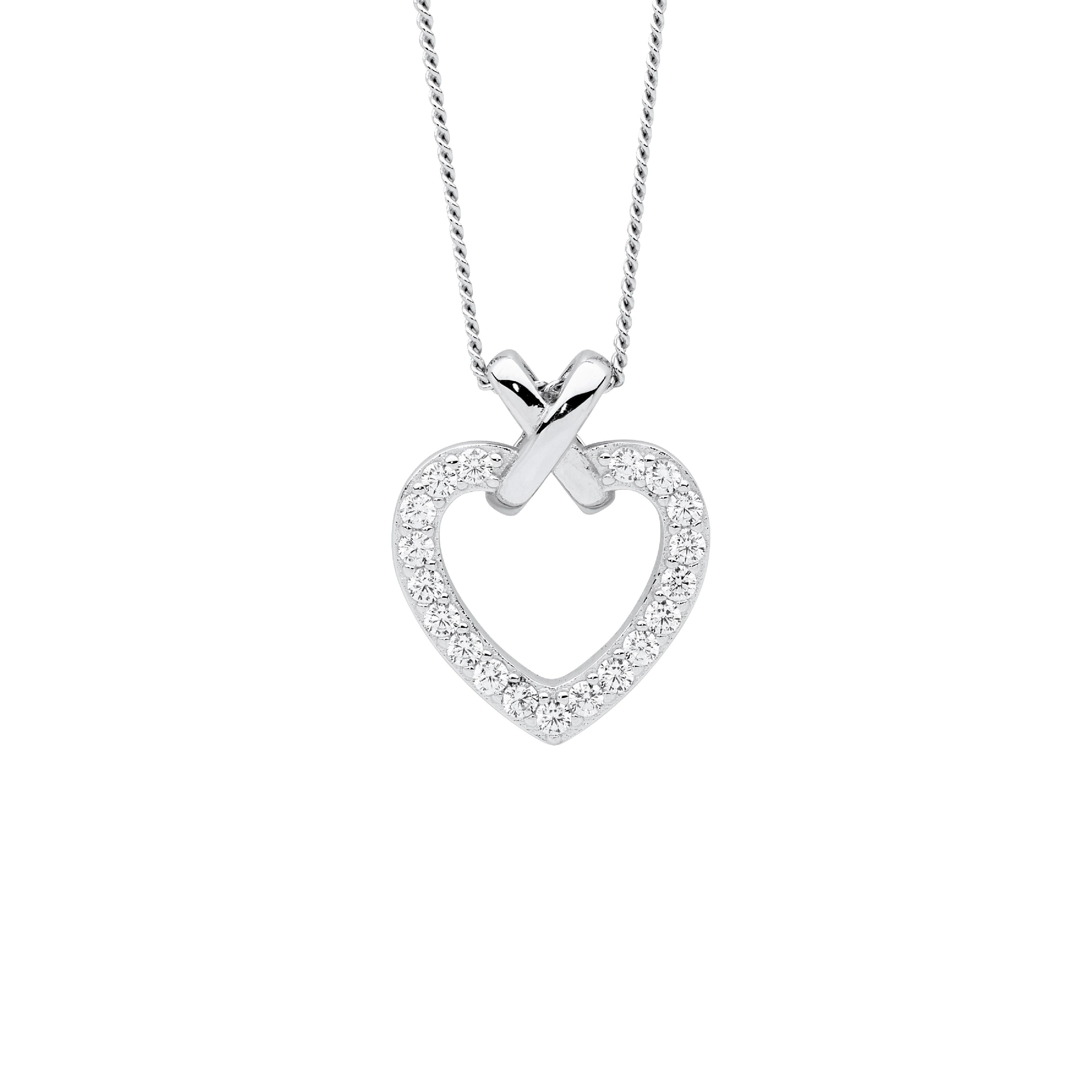ELLANI Silver CZ Heart Necklet