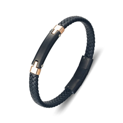 Plaited Black Leather Bracelet