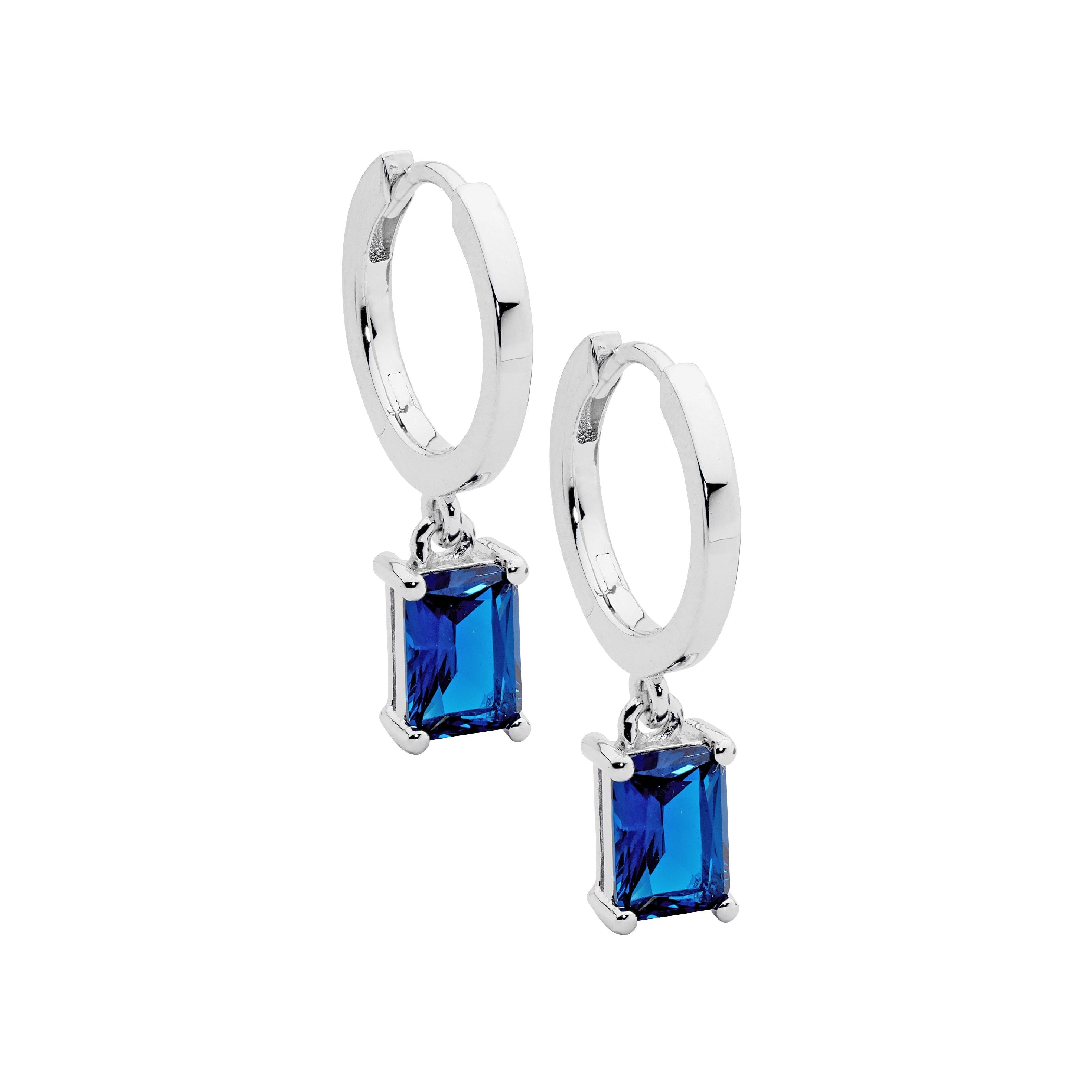 ELLANI Silver Earrings with Blue CZ Drop