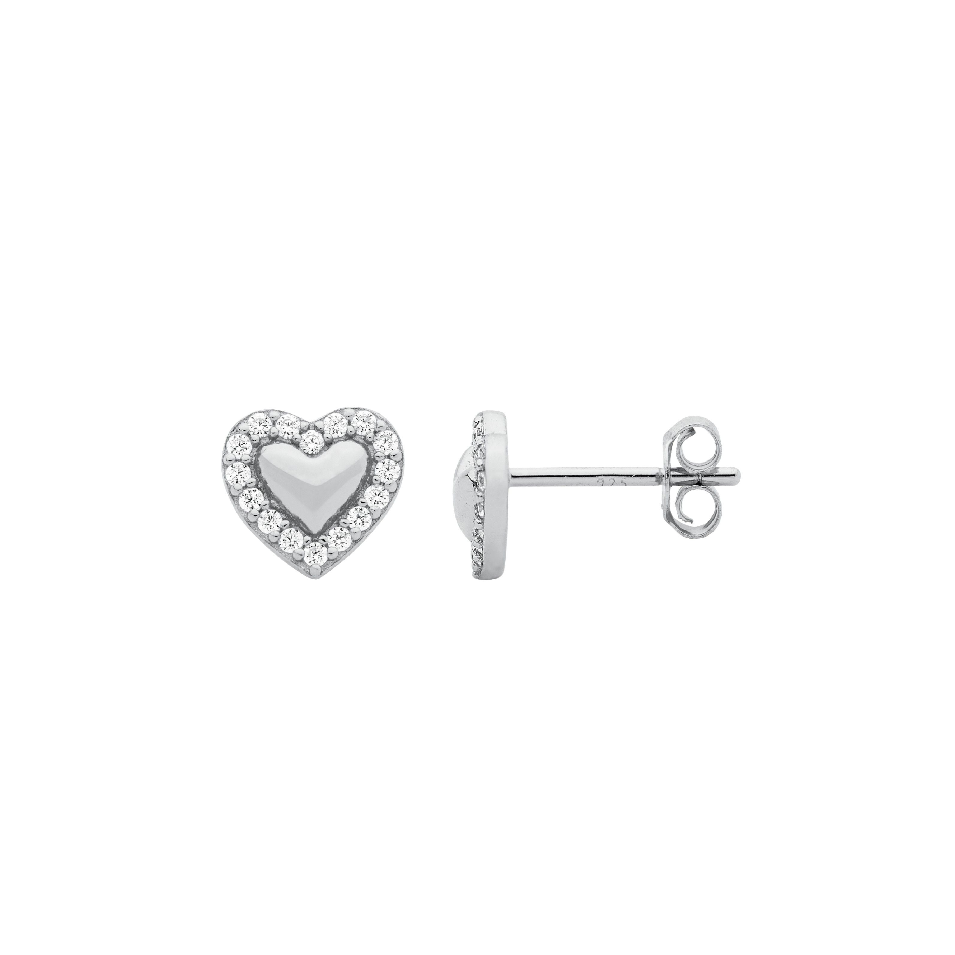 ELLANI Silver CZ Heart Studs
