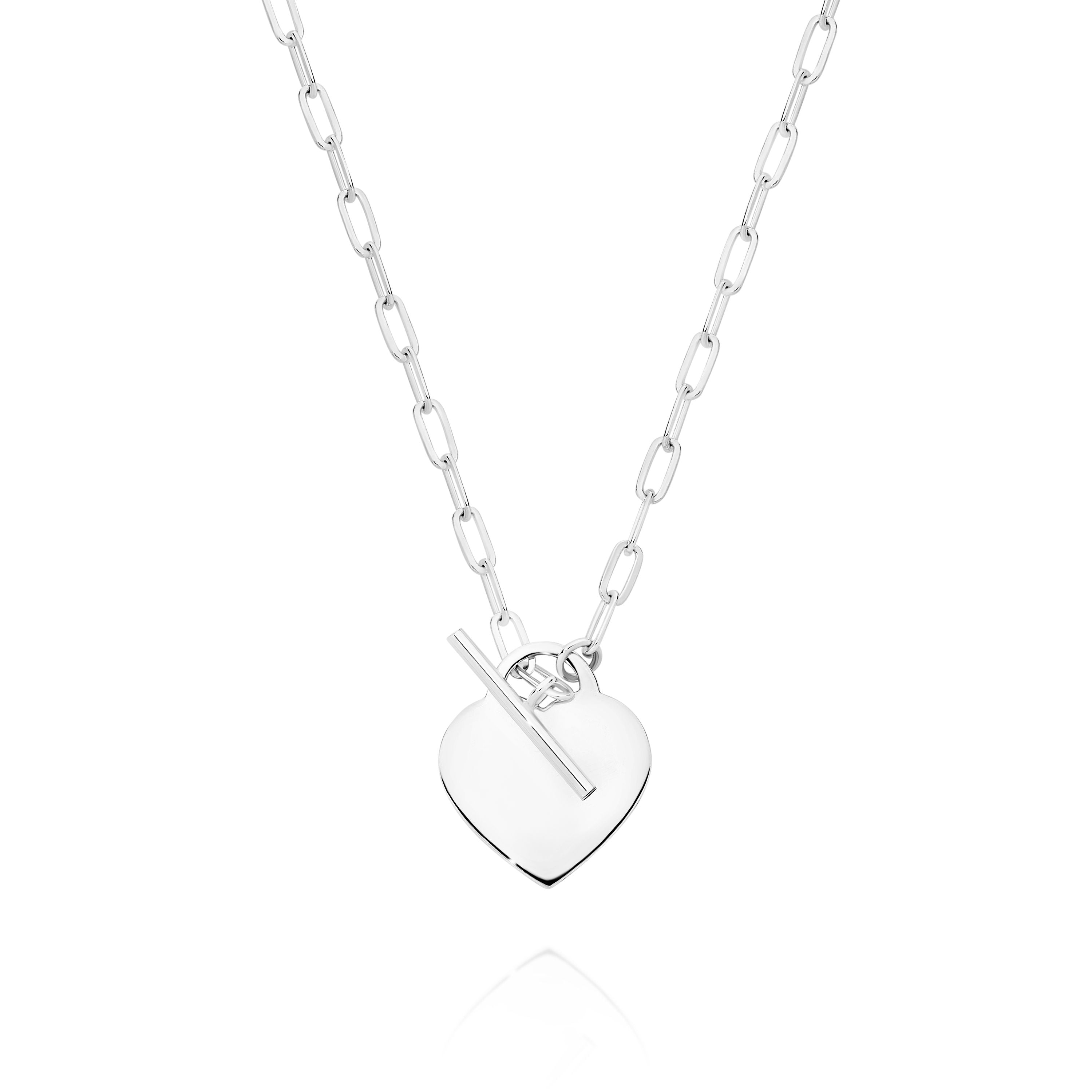Silver T-Bar Necklet with Engraveable Heart Pendant