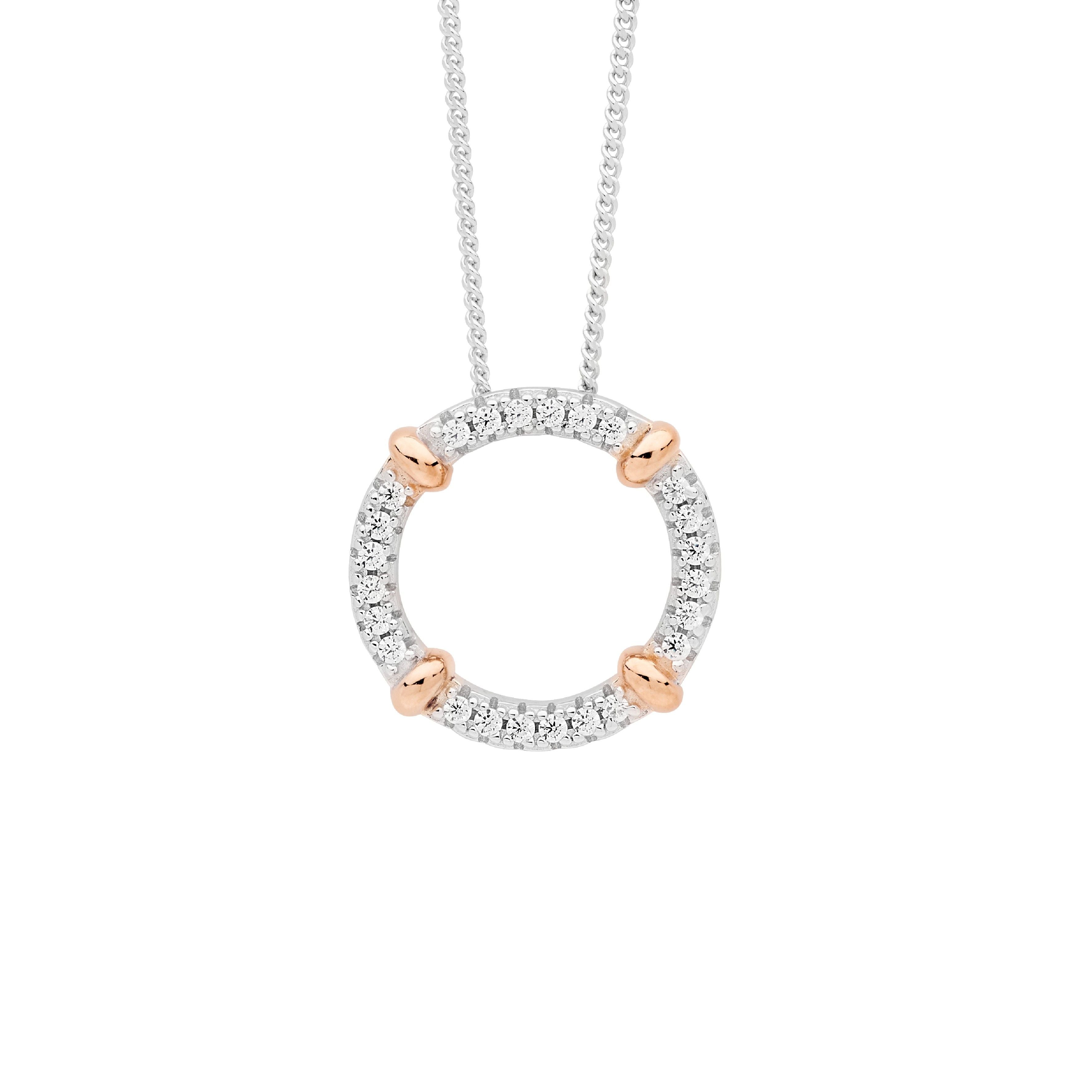 ELLANI Silver Two Tone CZ Circle of Life Necklet