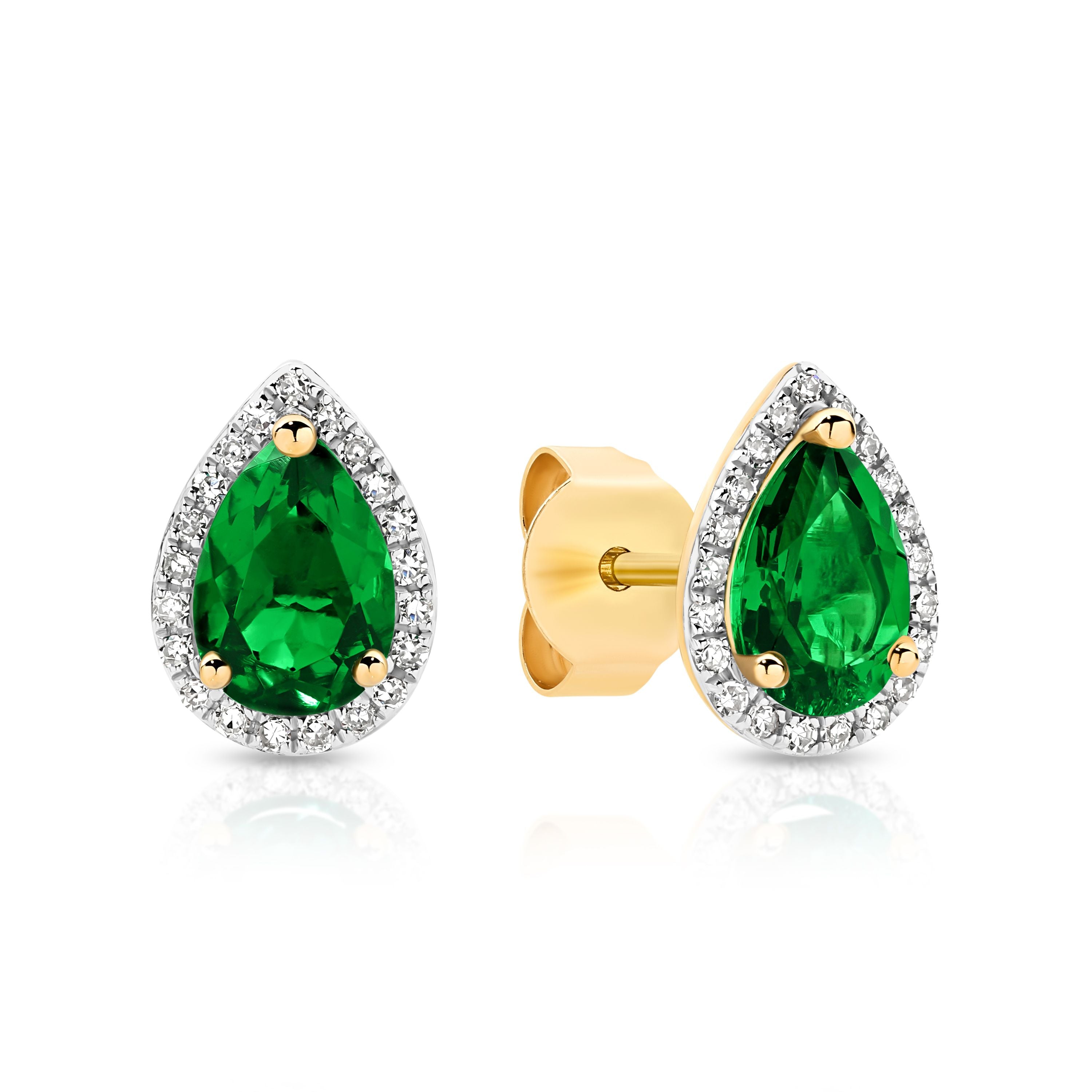 9ct Yellow Gold Cr Emerald and Diamond Studs