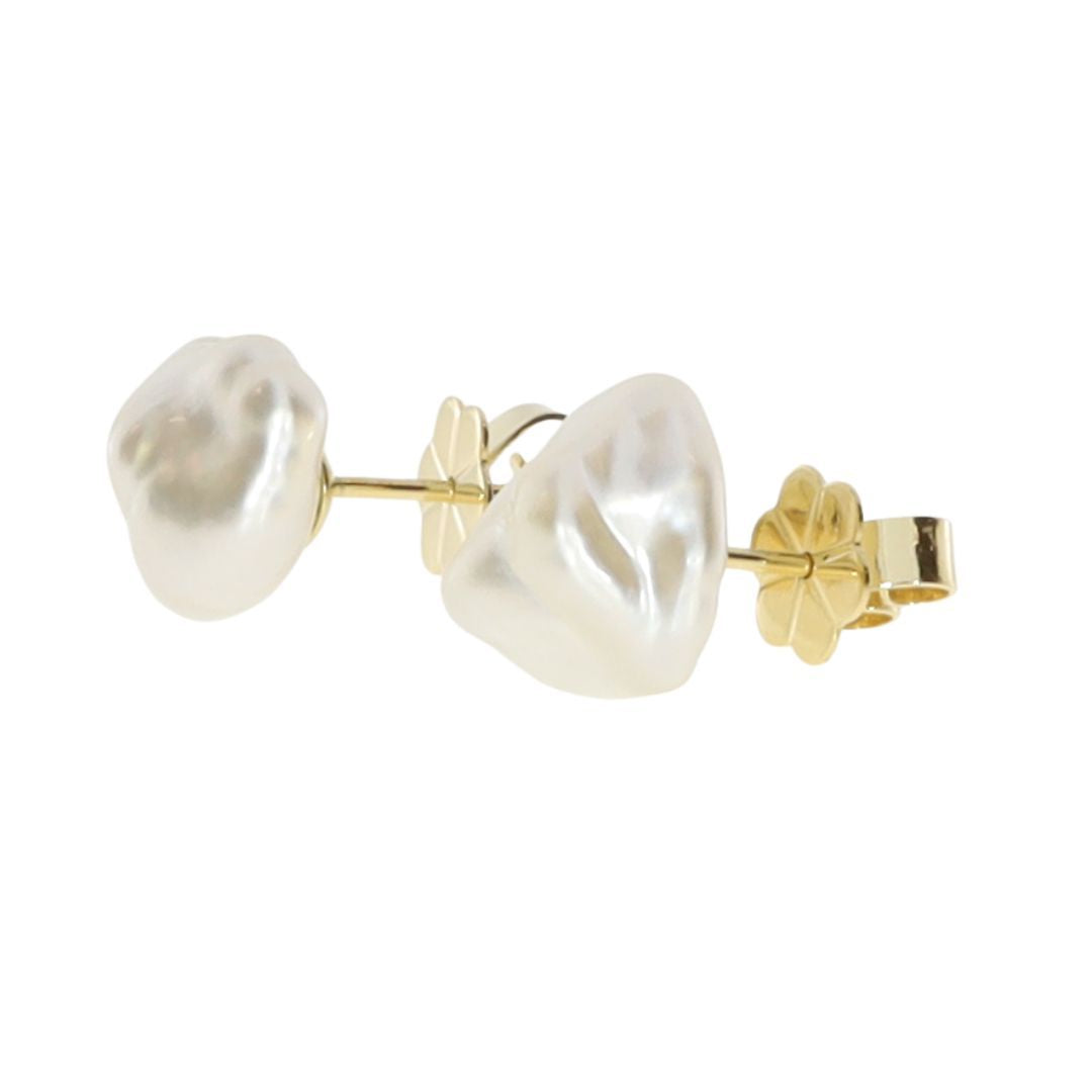 AUTORE 18ct Gold Keshi Pearl Studs 9mm