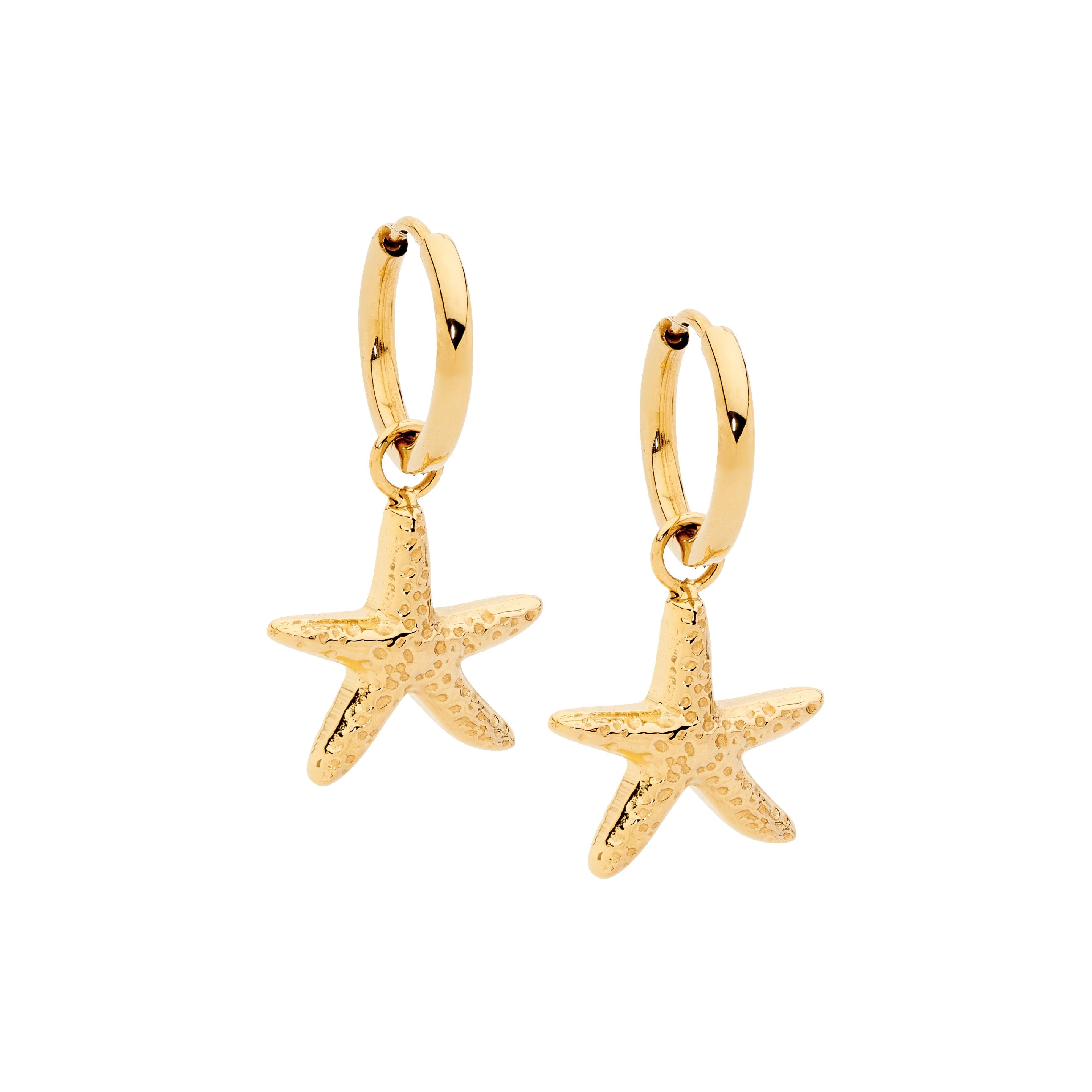 ELLANI Stainless Steel Starfish Earrings with Gold Plating