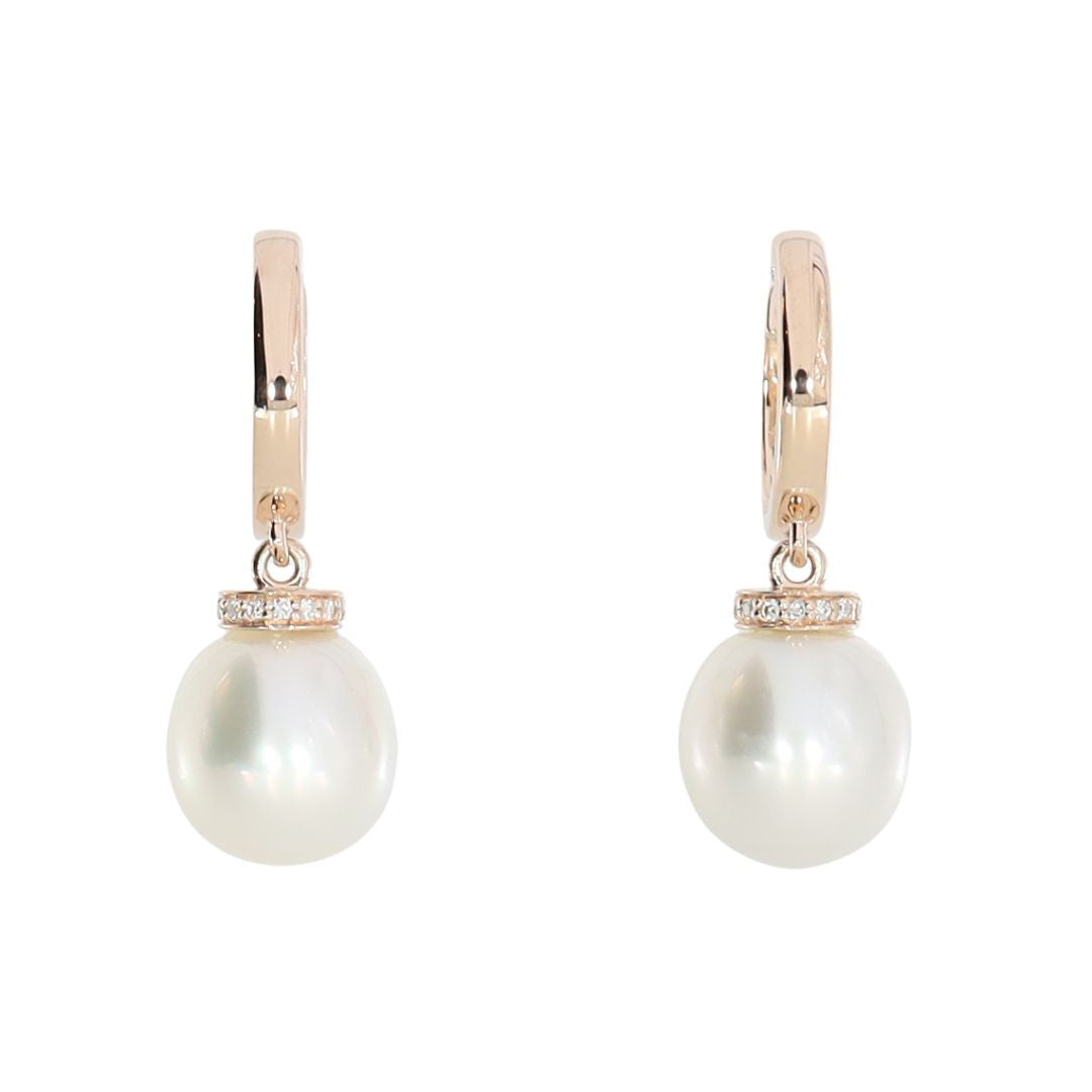 AUTORE Sterling Silver Rose Gold Plated South Sea Pearl Huggies 10mm