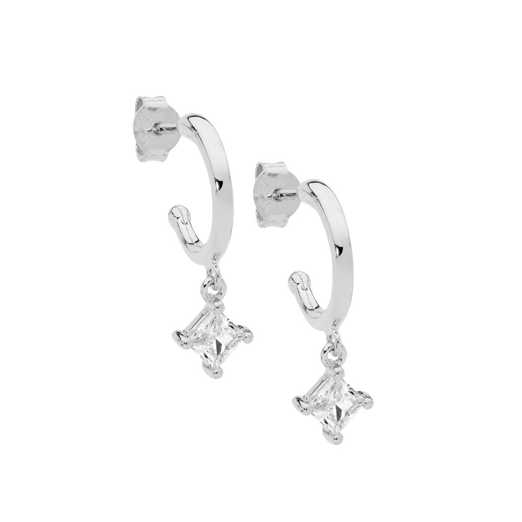 ELLANI Silver Hoop Earrings with CZ Drops
