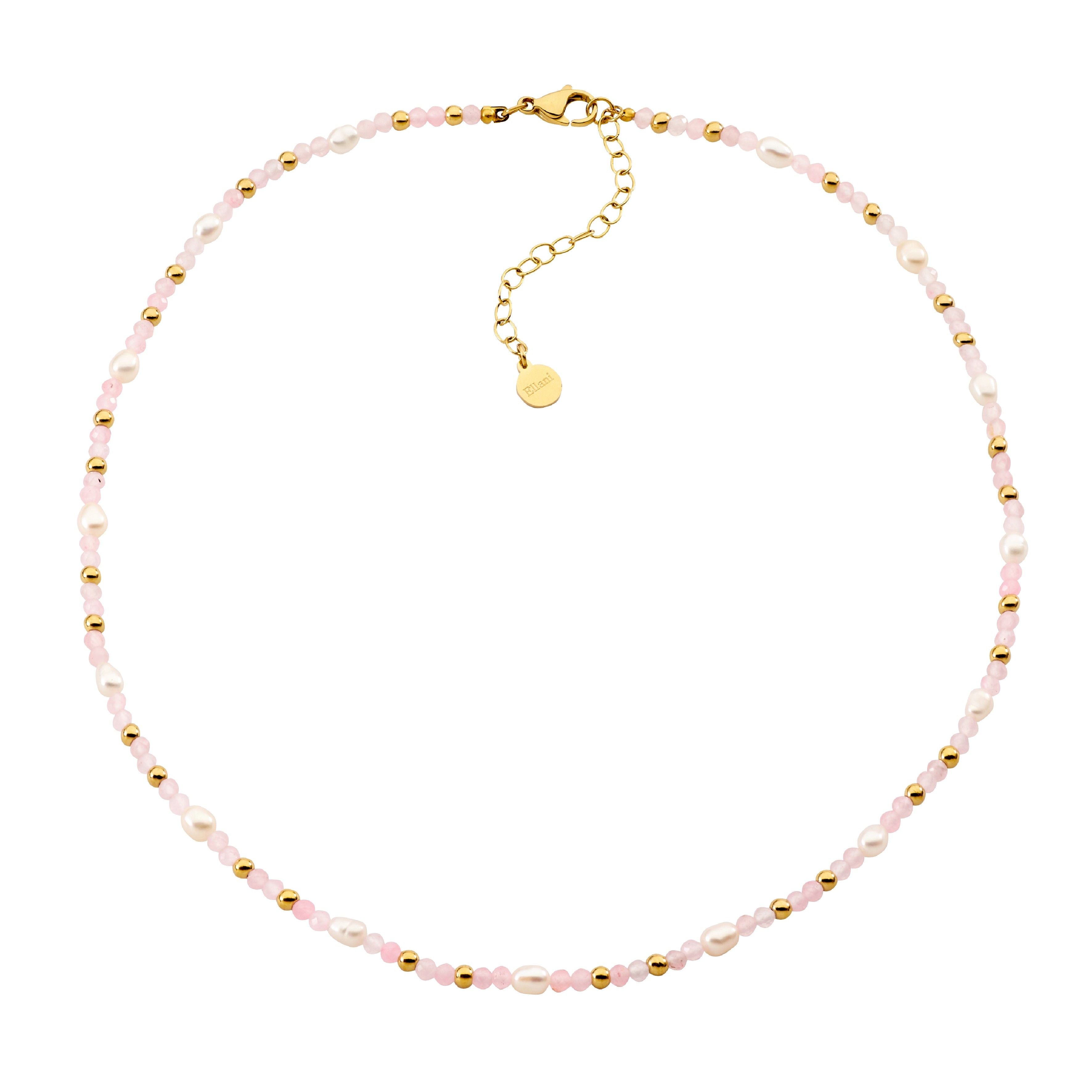 ELLANI Rose Quartz and Freshwater Pearl Necklet