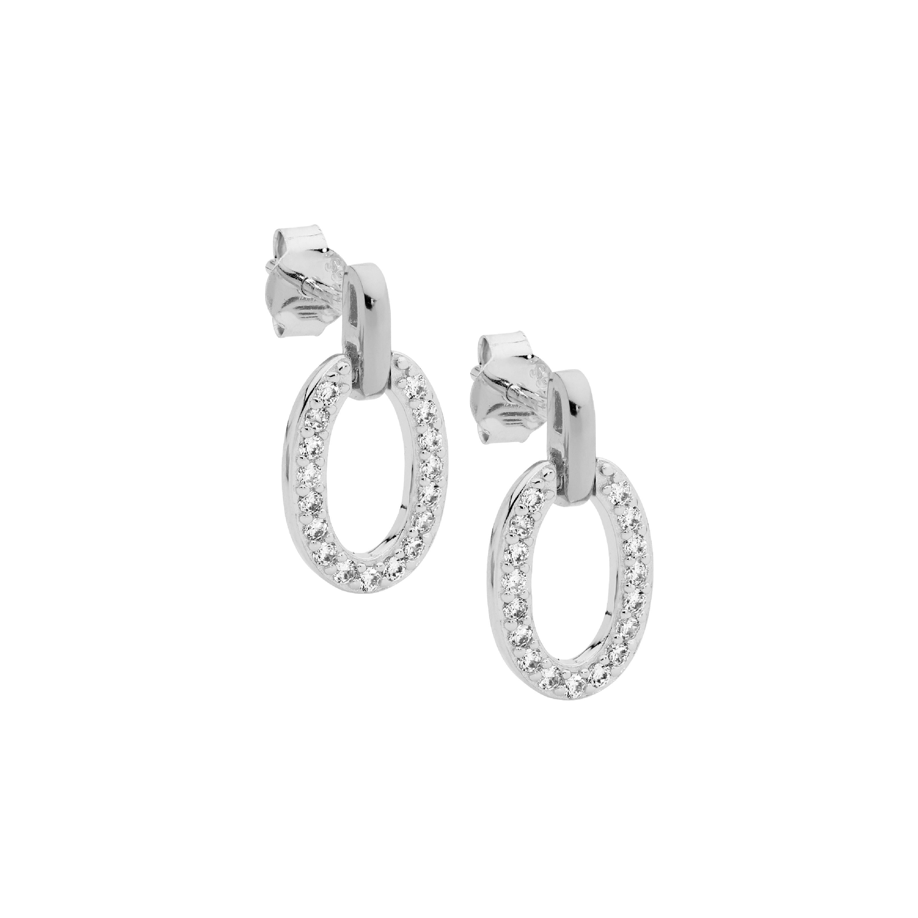 ELLANI Silver Open Oval CZ Studs