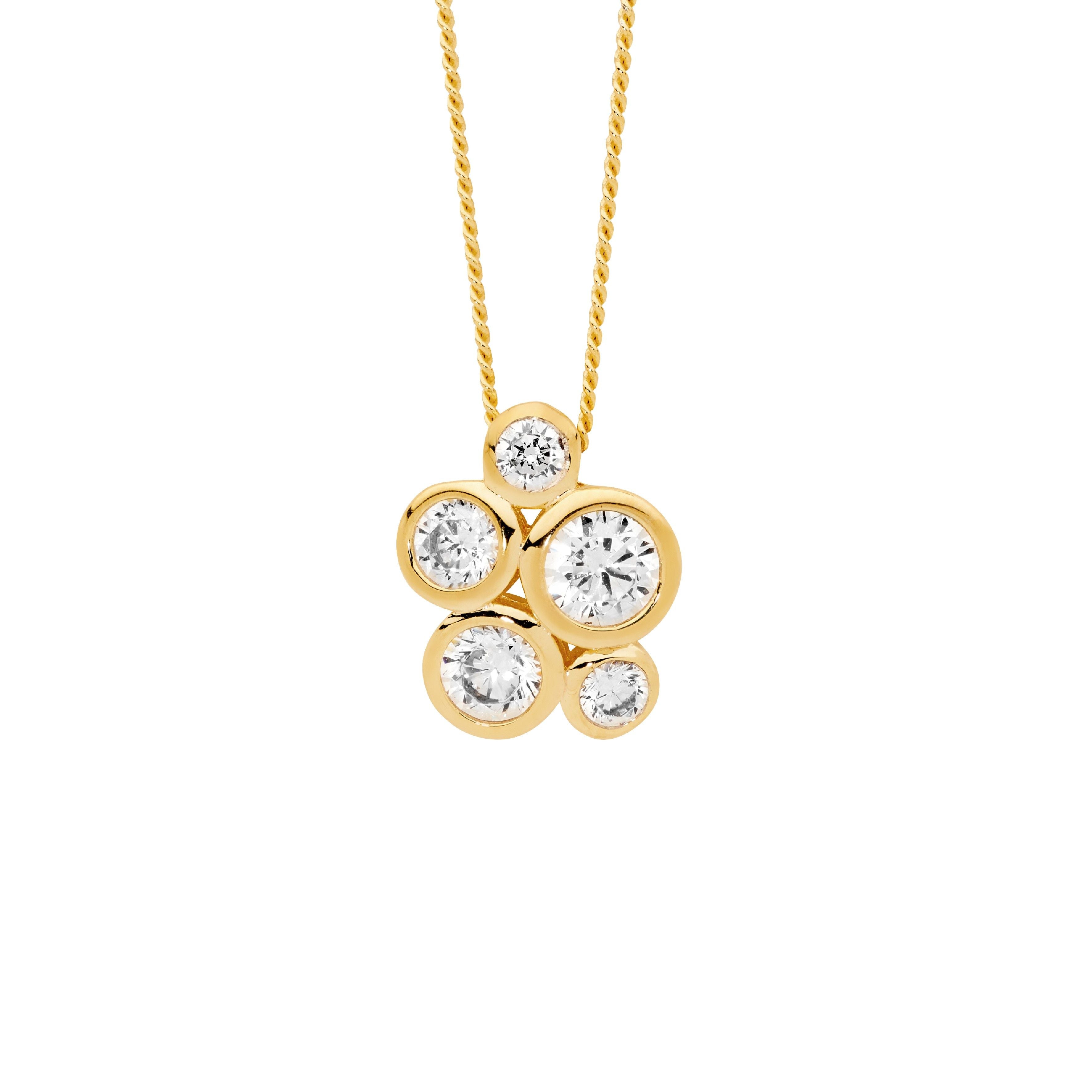 ELLANI Silver CZ Cluster Necklet with Gold Plating