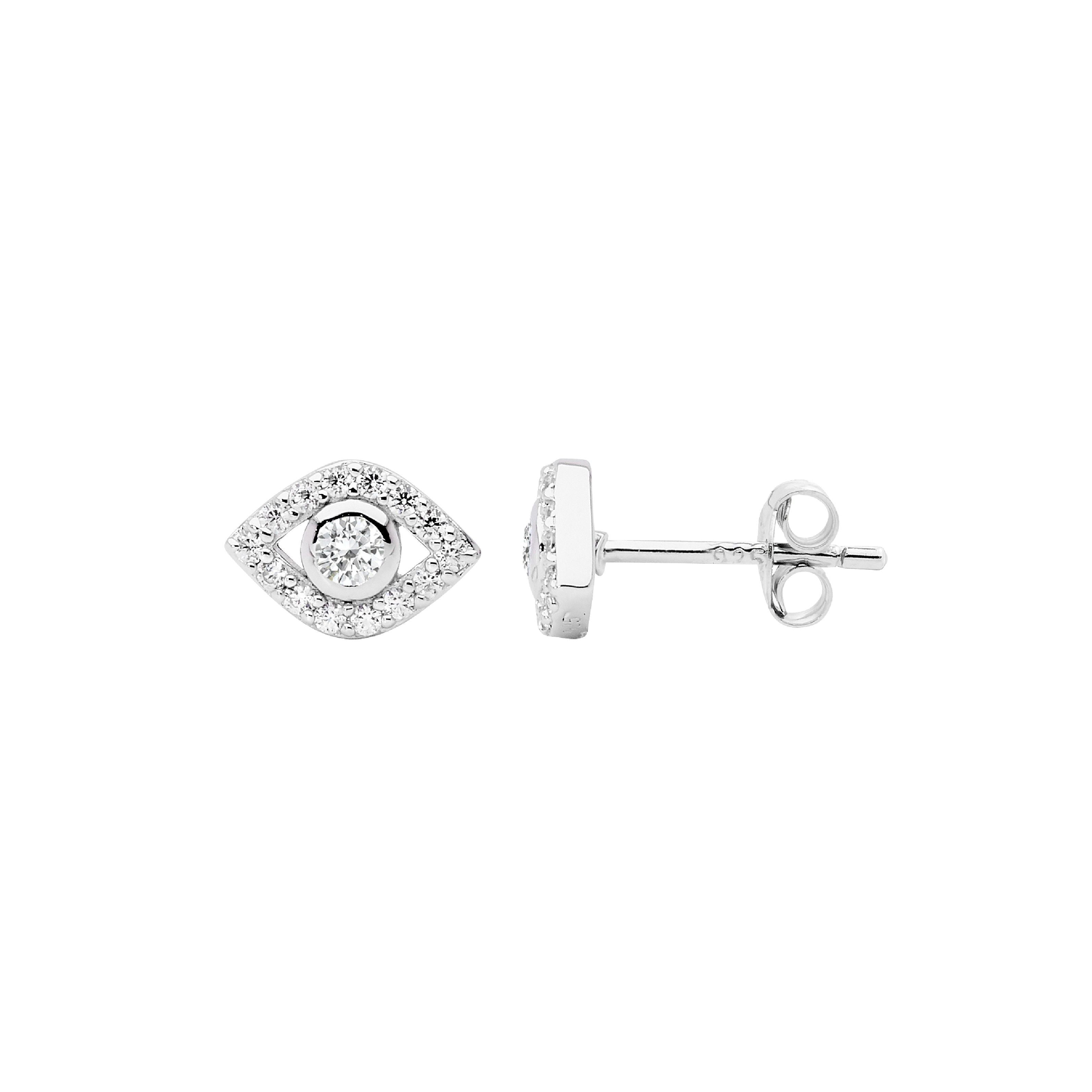 Ellani Silver CZ Evil Eye Studs