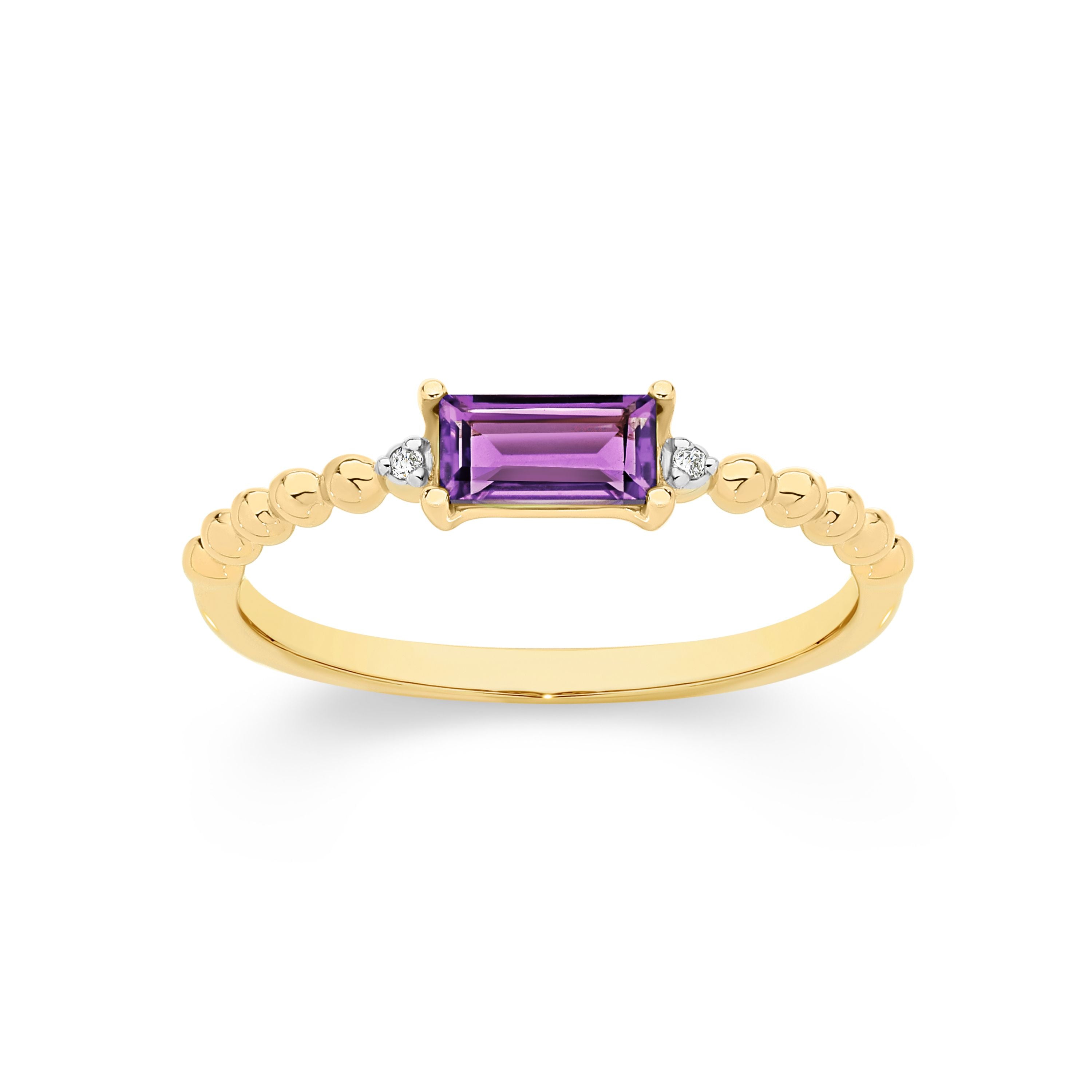 9ct Yellow Gold Amethyst Stacker Ring