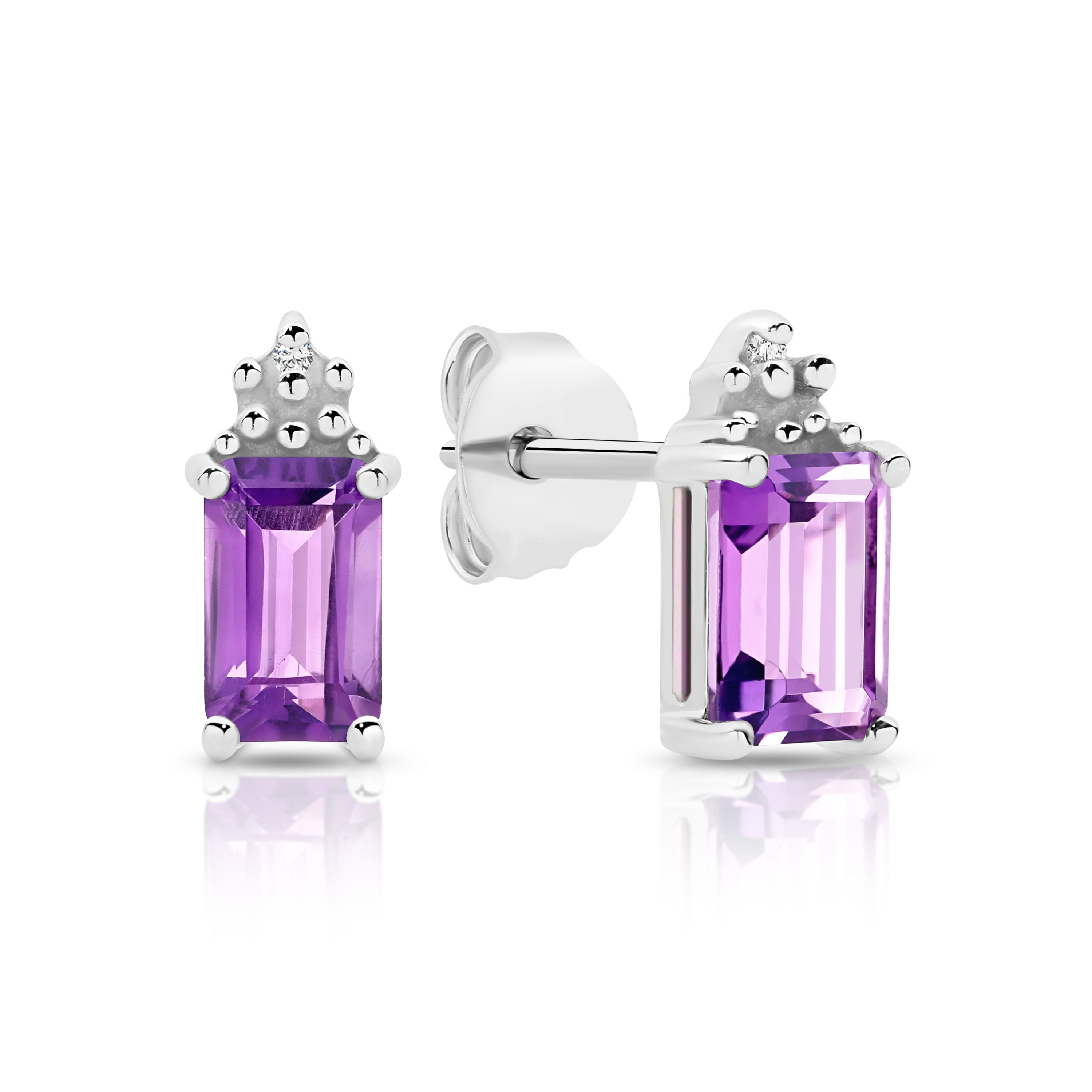 Silver Amethyst and Diamond Studs
