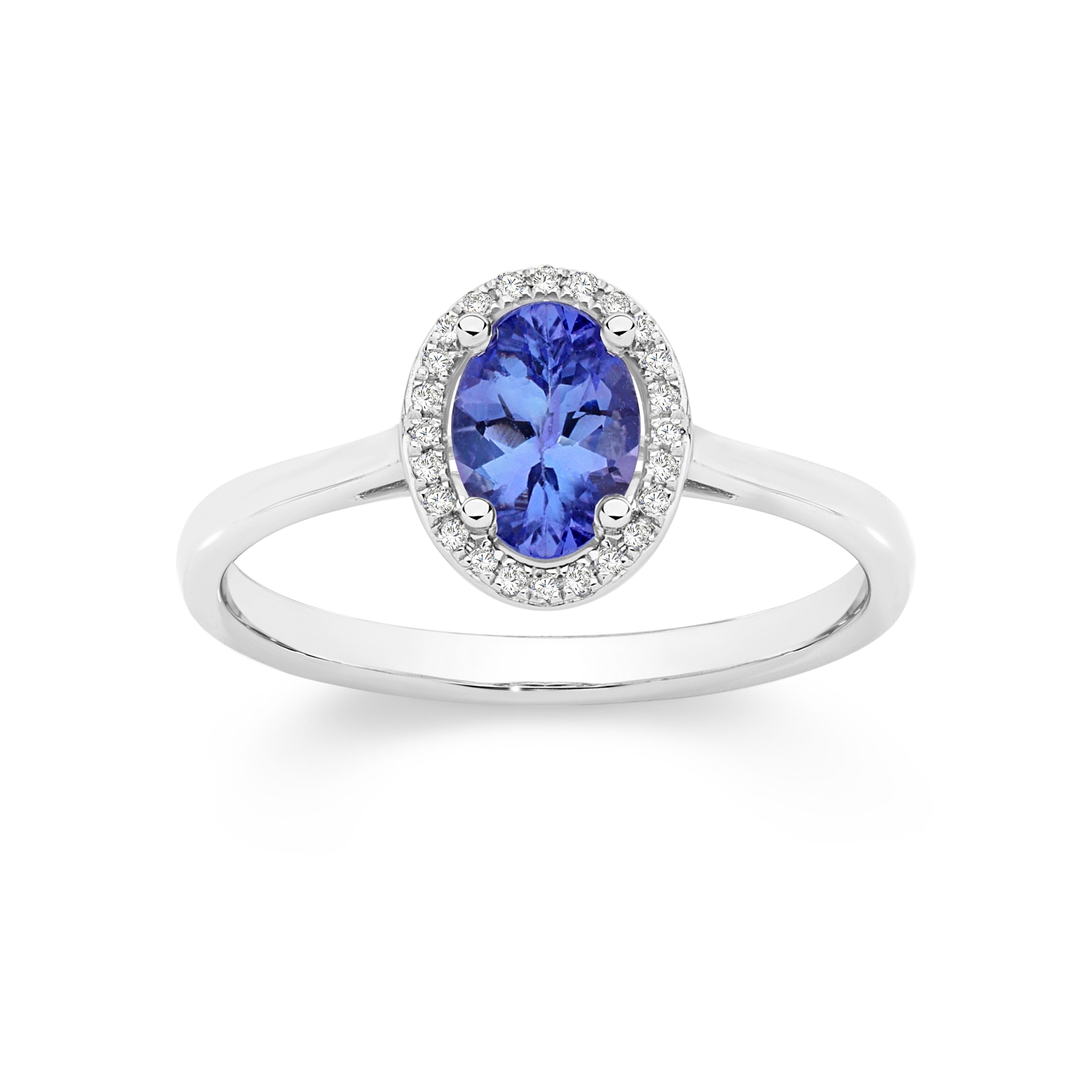 9ct White Gold Tanzanite and Diamond Halo Ring