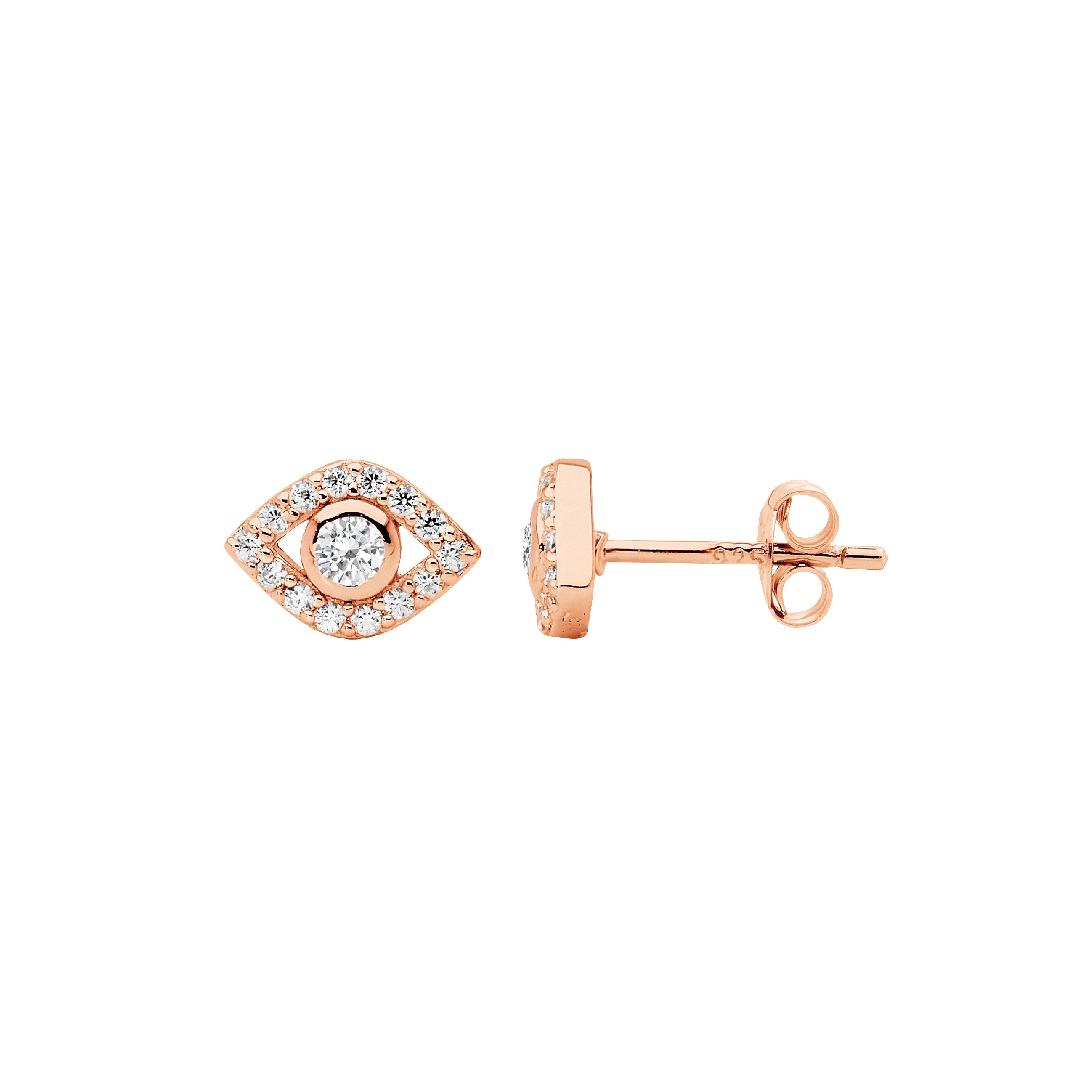 Ellani CZ Evil Eye Studs in Rose Plating
