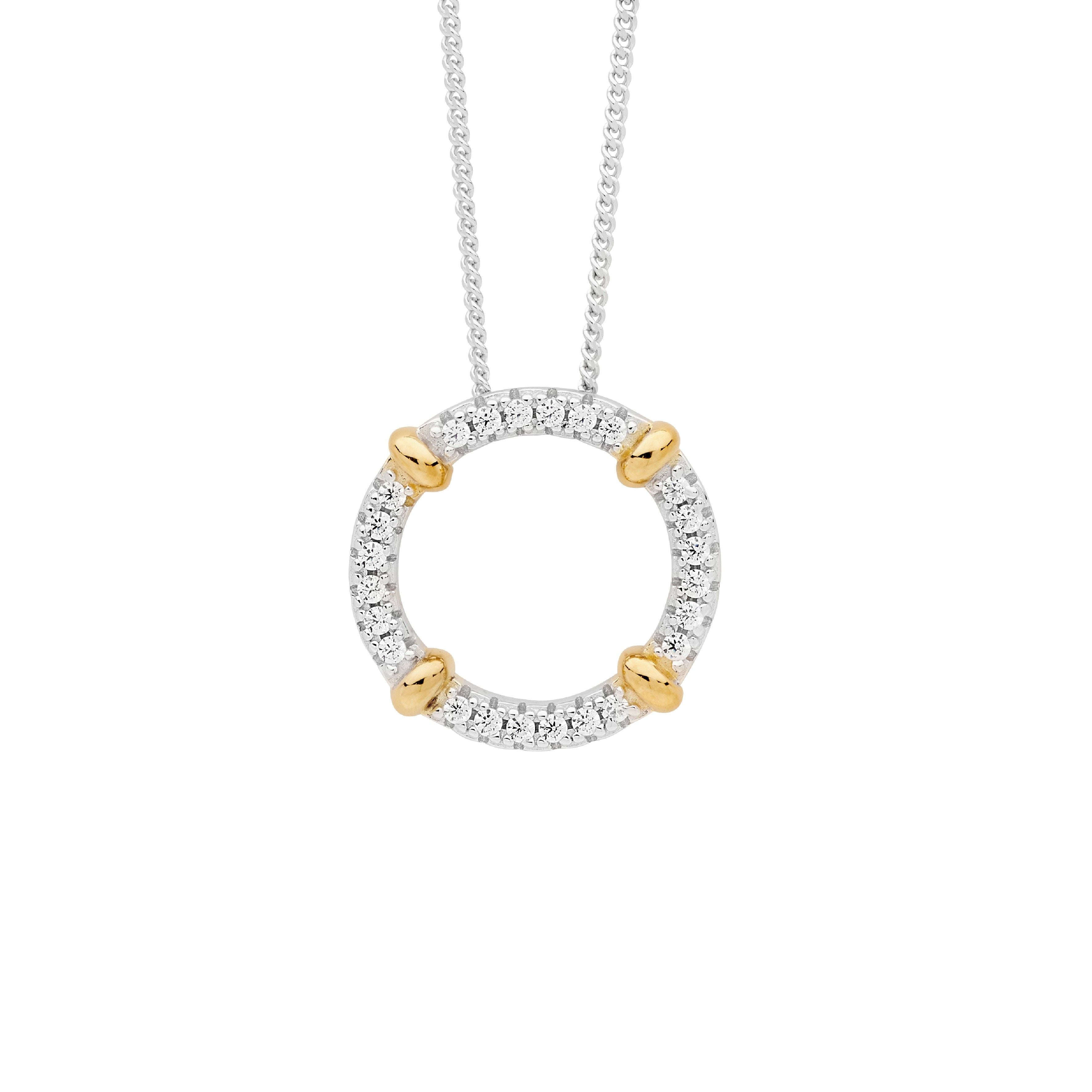 ELLANI Silver Two Tone CZ Circle of Life Necklet