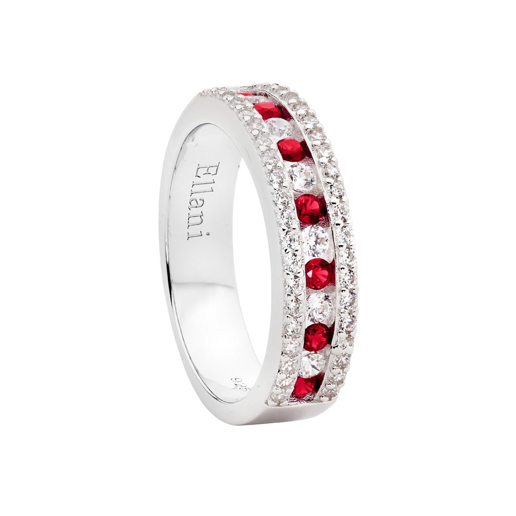 ELLANI Silver Red CZ Ring
