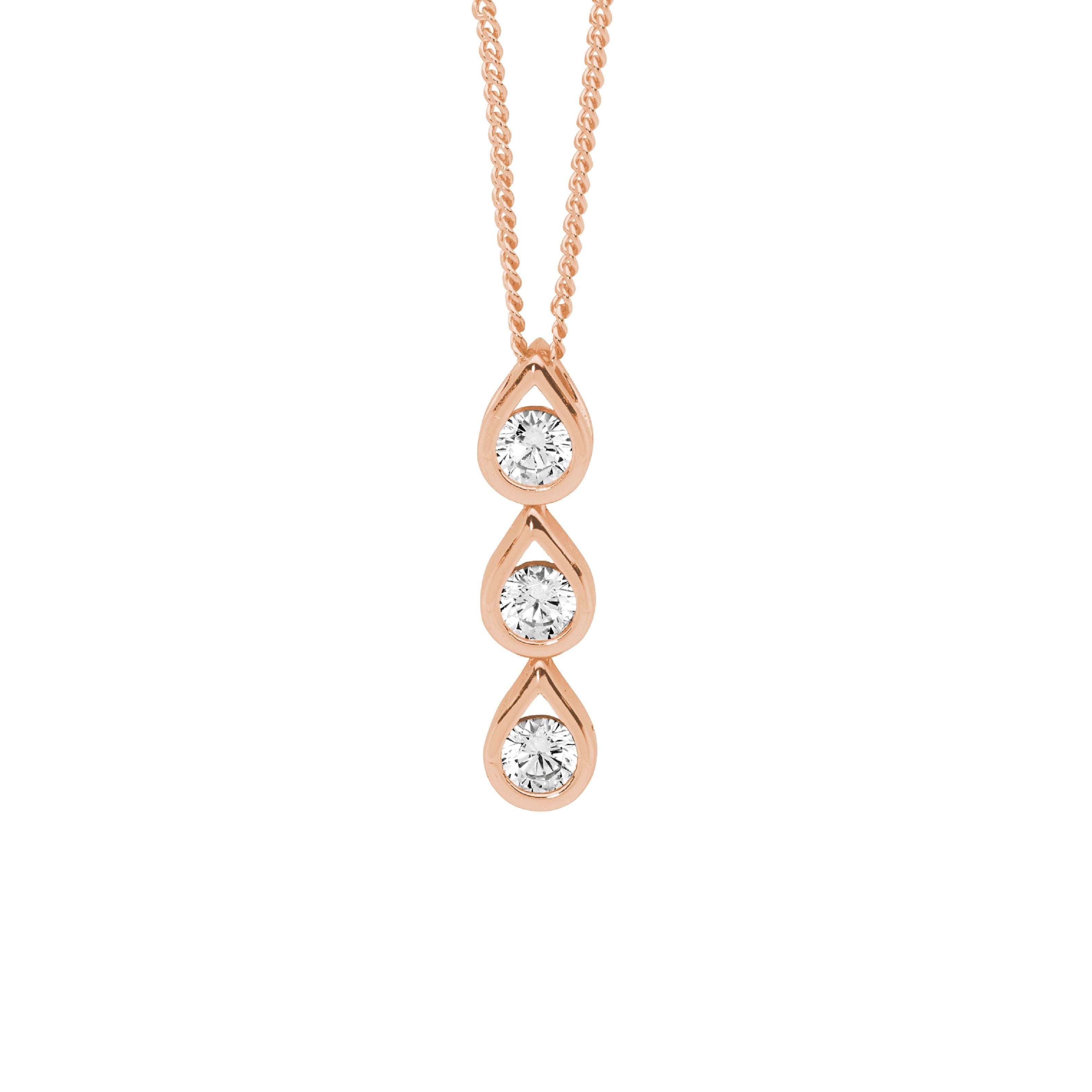 ELLANI Silver Triple Drop Necklet in Rose Gold Plating