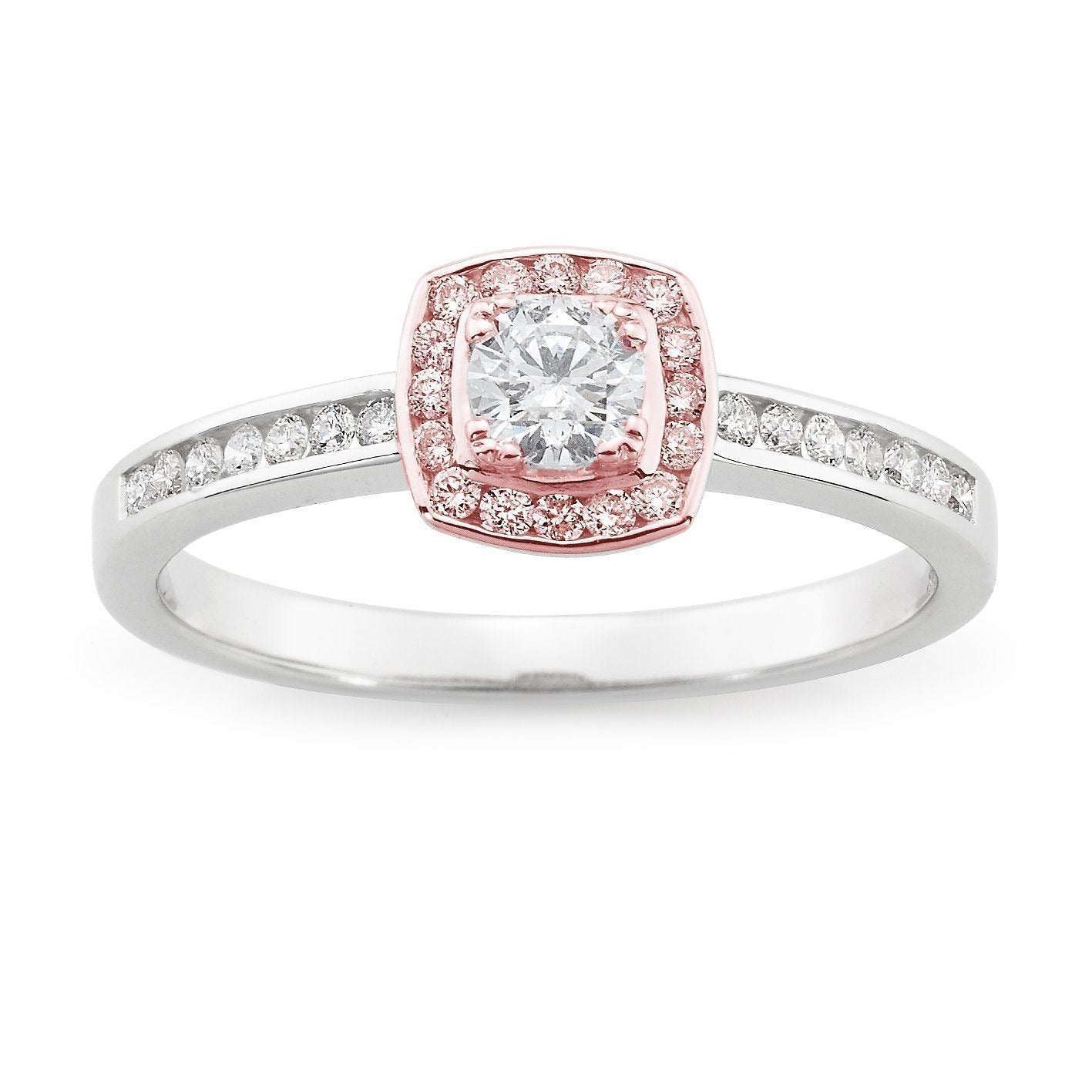 PINK CAVIAR 0.39ct Pink Diamond Halo Engagement Ring in 9ct White & Rose Gold