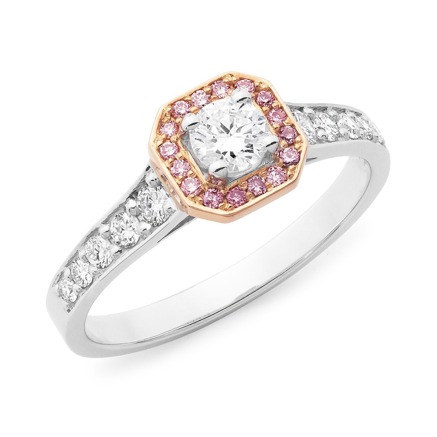 PINK CAVIAR 0.60ct White Round Brilliant & Pink Diamond Engagement Ring in 18ct White Gold