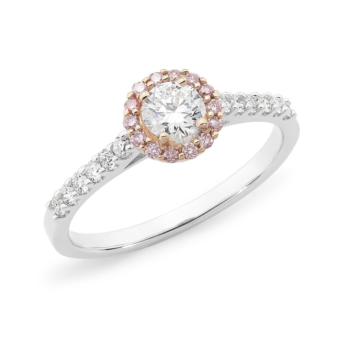 PINK CAVIAR 0.61ct White Round Brilliant Cut & Pink Diamond Halo Engagement Ring in 18ct White Gold