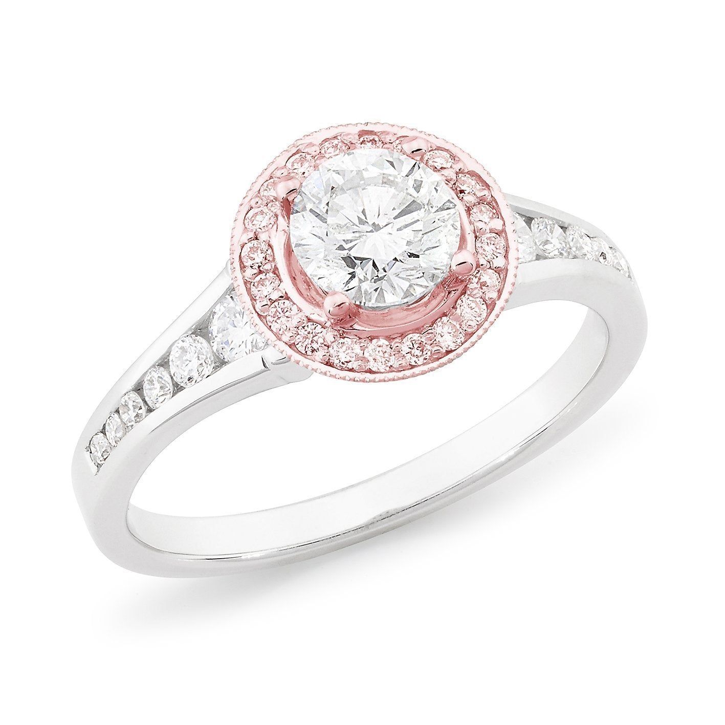 PINK CAVIAR 1.04ct White Round Brilliant & Pink Diamond Engagement Ring in 18ct White Gold