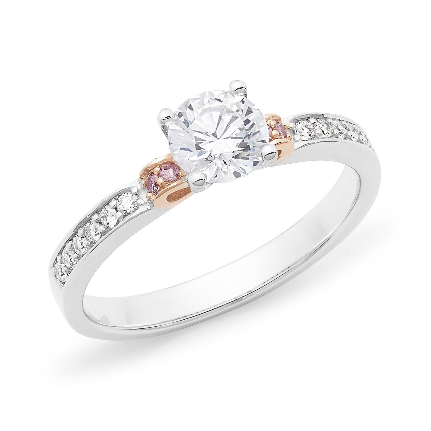 PINK CAVIAR 0.64ct White Round Brilliant & Pink Diamond Engagement Ring in 18ct White Gold