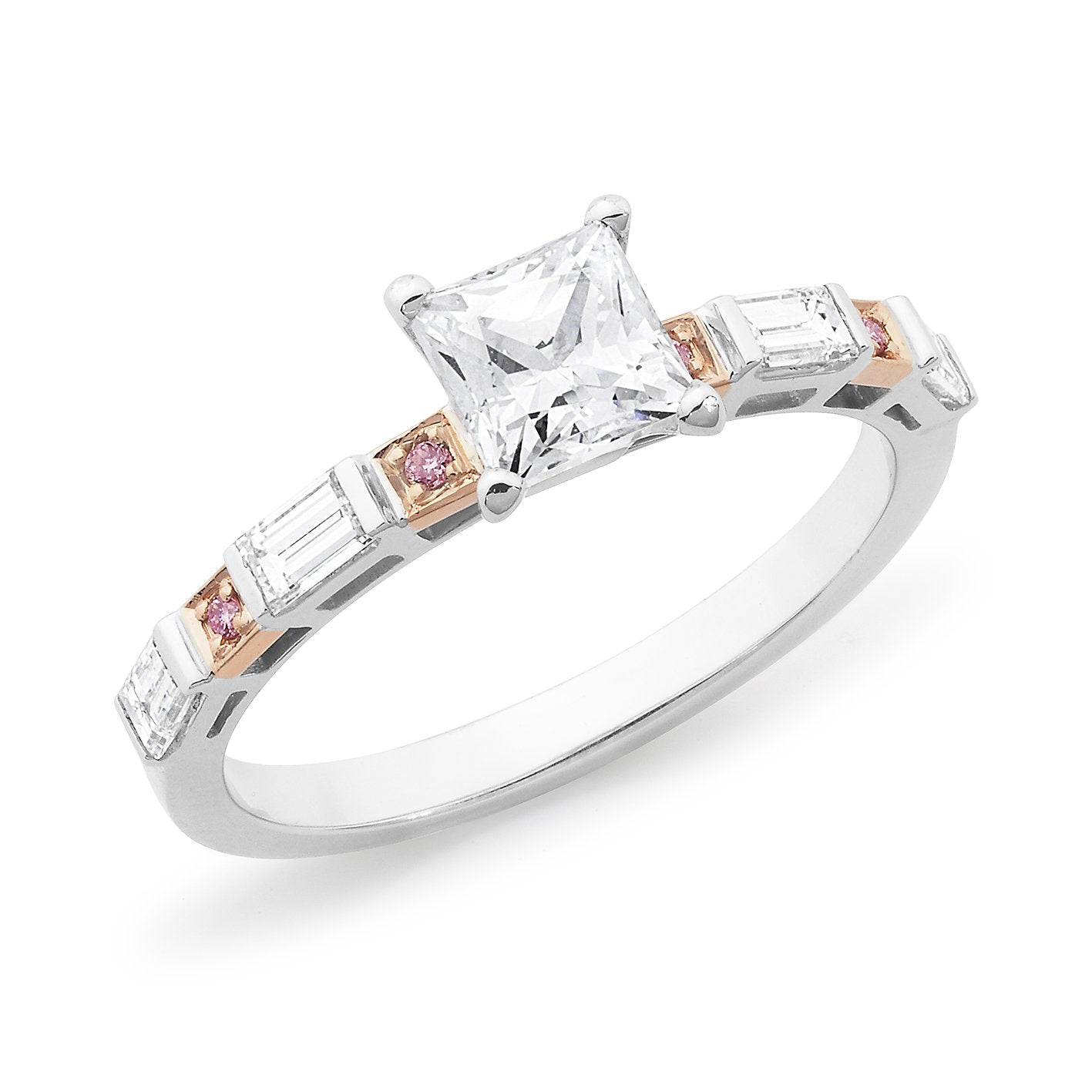 PINK CAVIAR 1.09ct White Princess Cut & Pink Engagement Diamond Ring in 18ct White Gold
