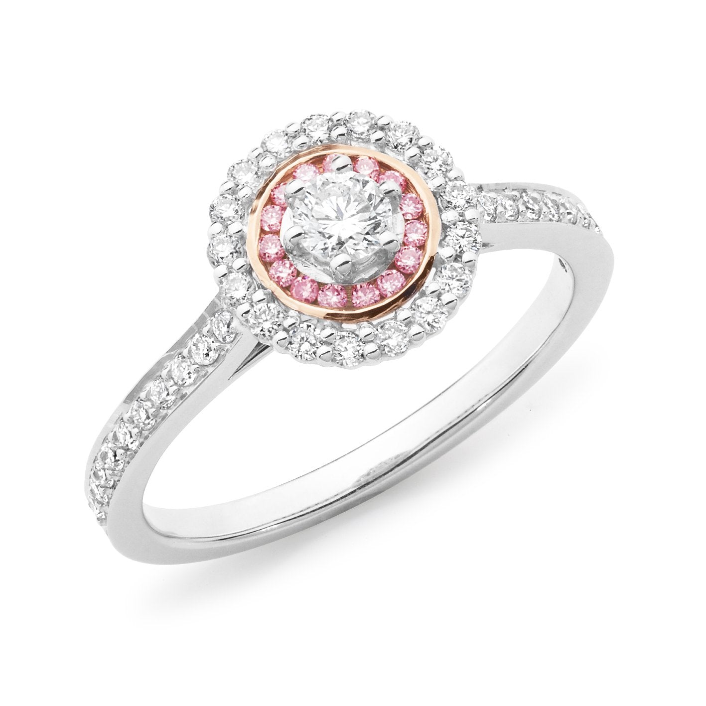PINK CAVIAR 0.48ct Pink Diamond Round Brilliant Cut Halo Engagement Ring in 18ct White Gold