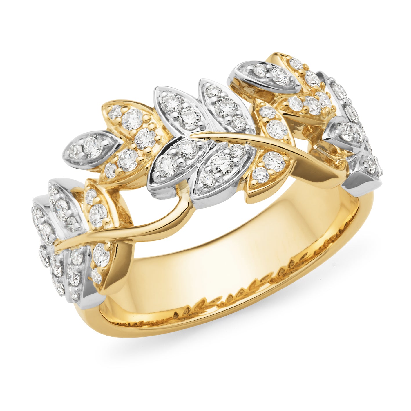 9ct gold 0.58ct diamond leaf ring
