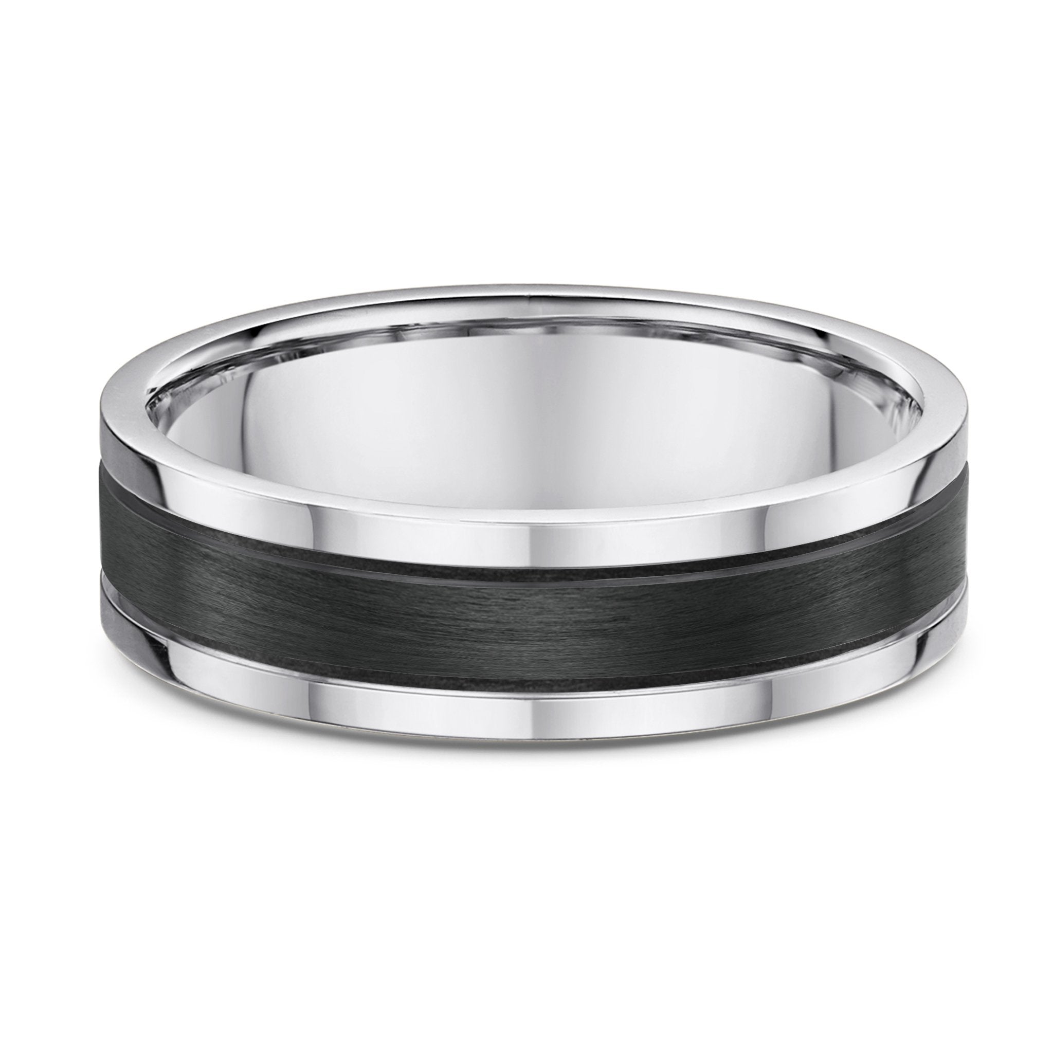 9ct White Gold & Black Carbon Fibre Mens Wedding Ring