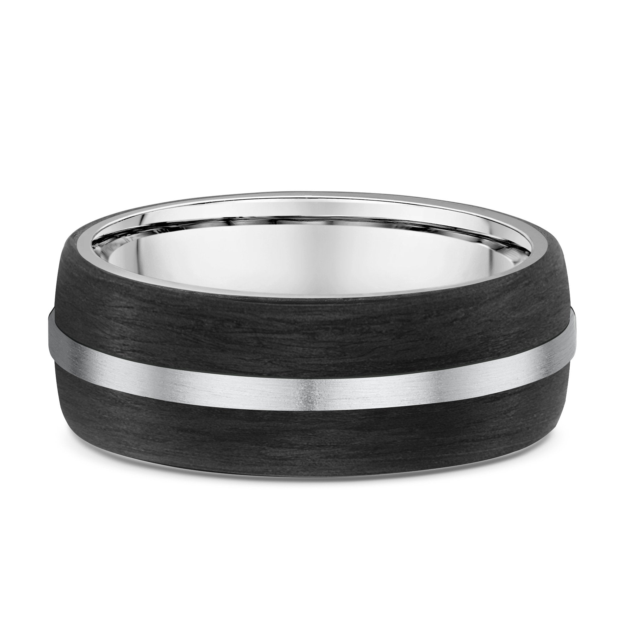 9ct White Gold & Black Carbon Fibre Mens Wedding Ring