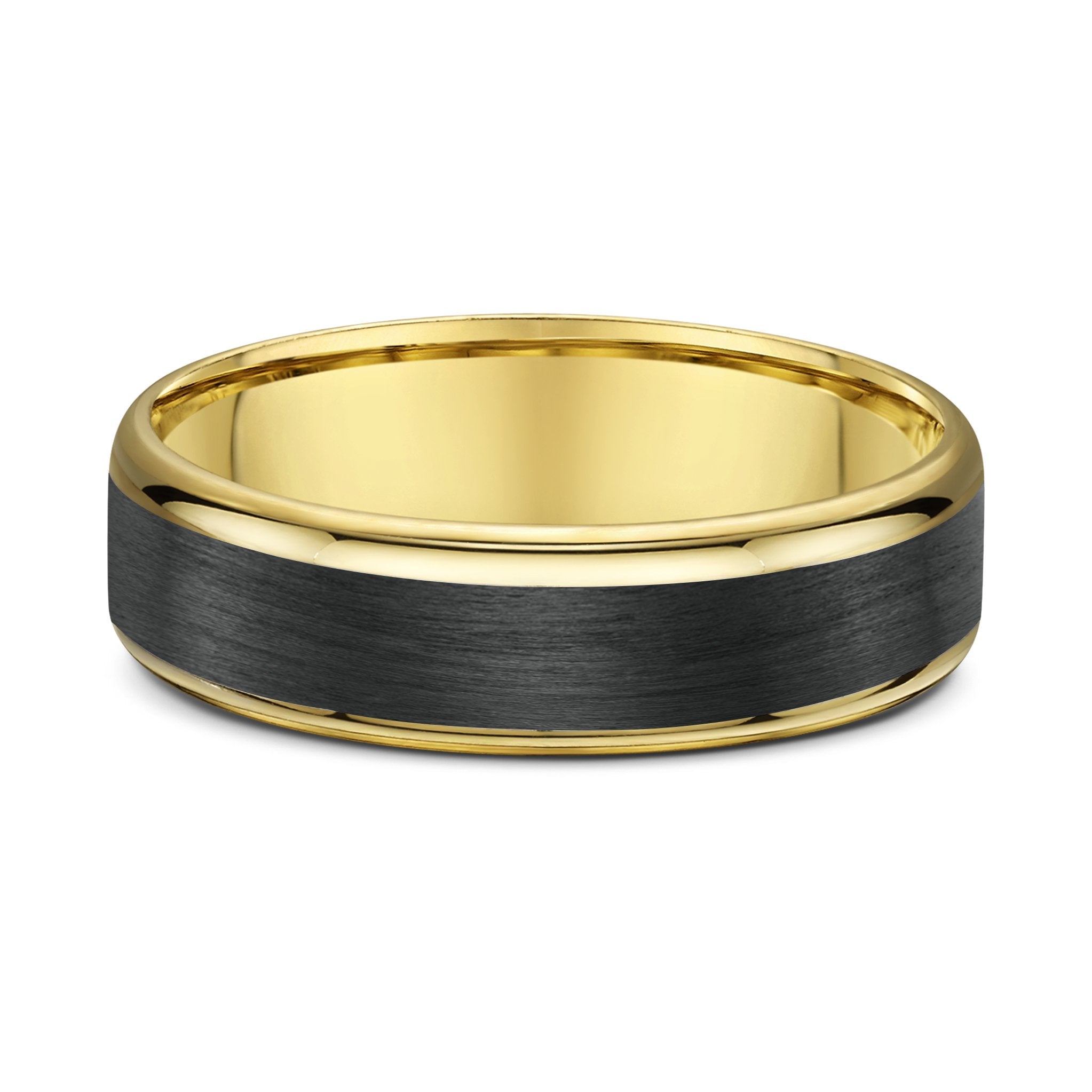 9ct Yellow Gold & Black Carbon Fibre Mens Wedding Ring