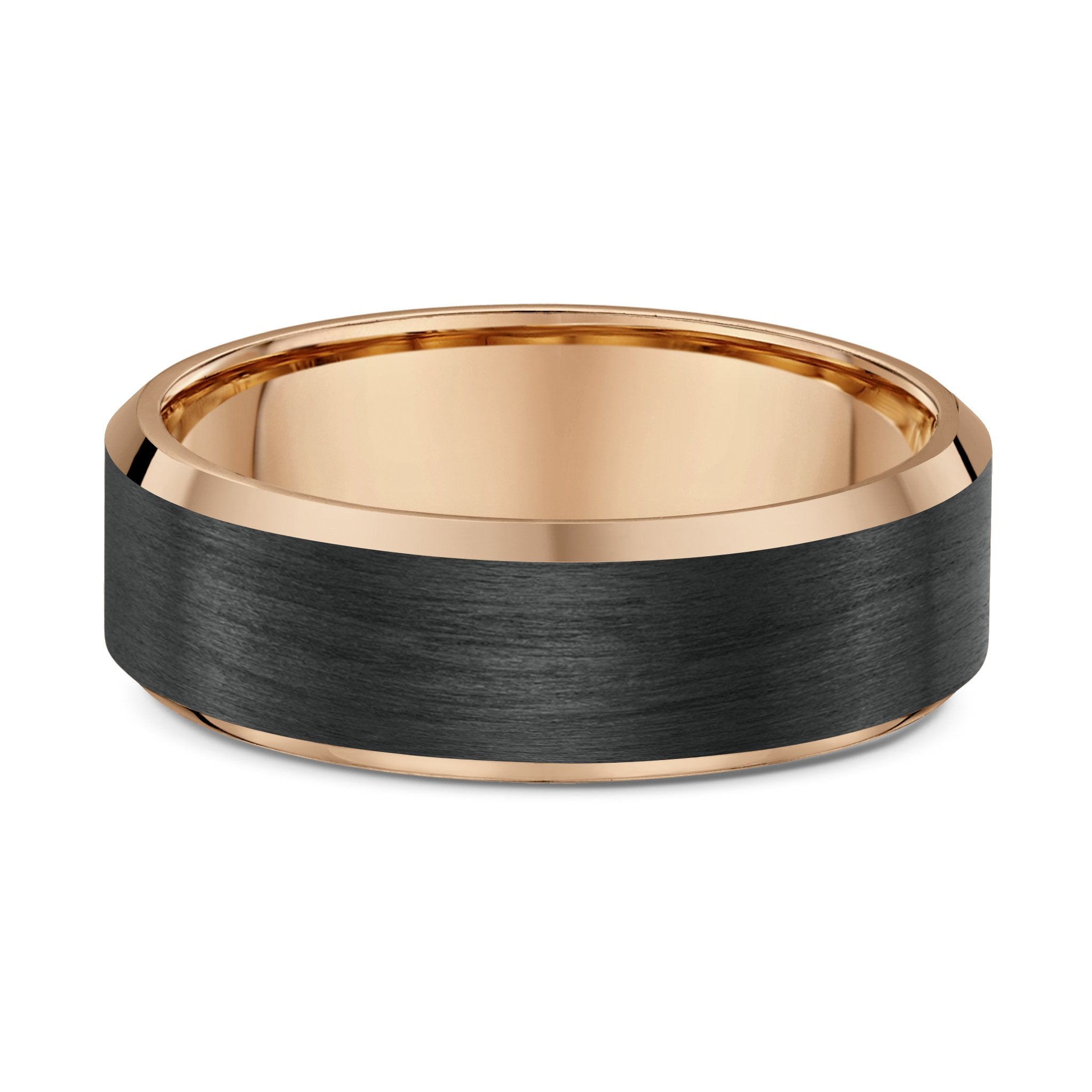 9ct Rose Gold & Black Carbon Fibre Mens Wedding Ring