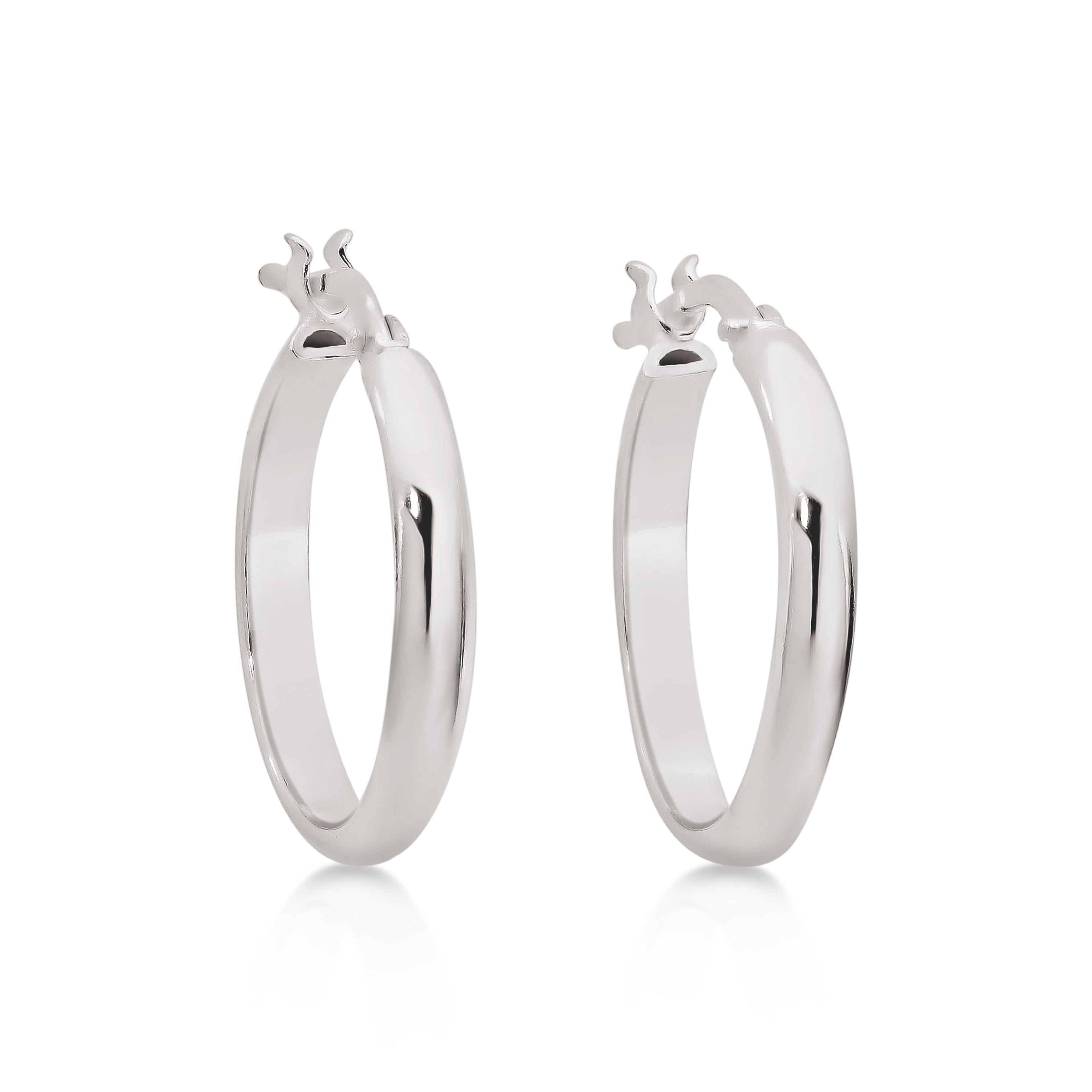 Silver half round polished hoops 15mm