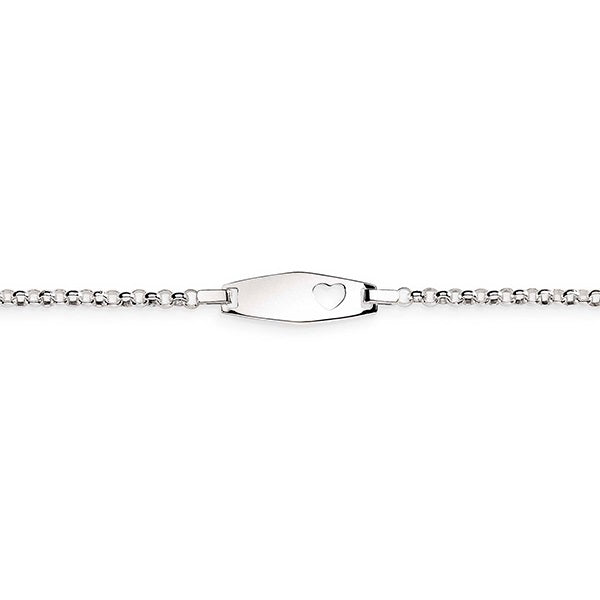 Silver belcher engravable heart ID bracelet