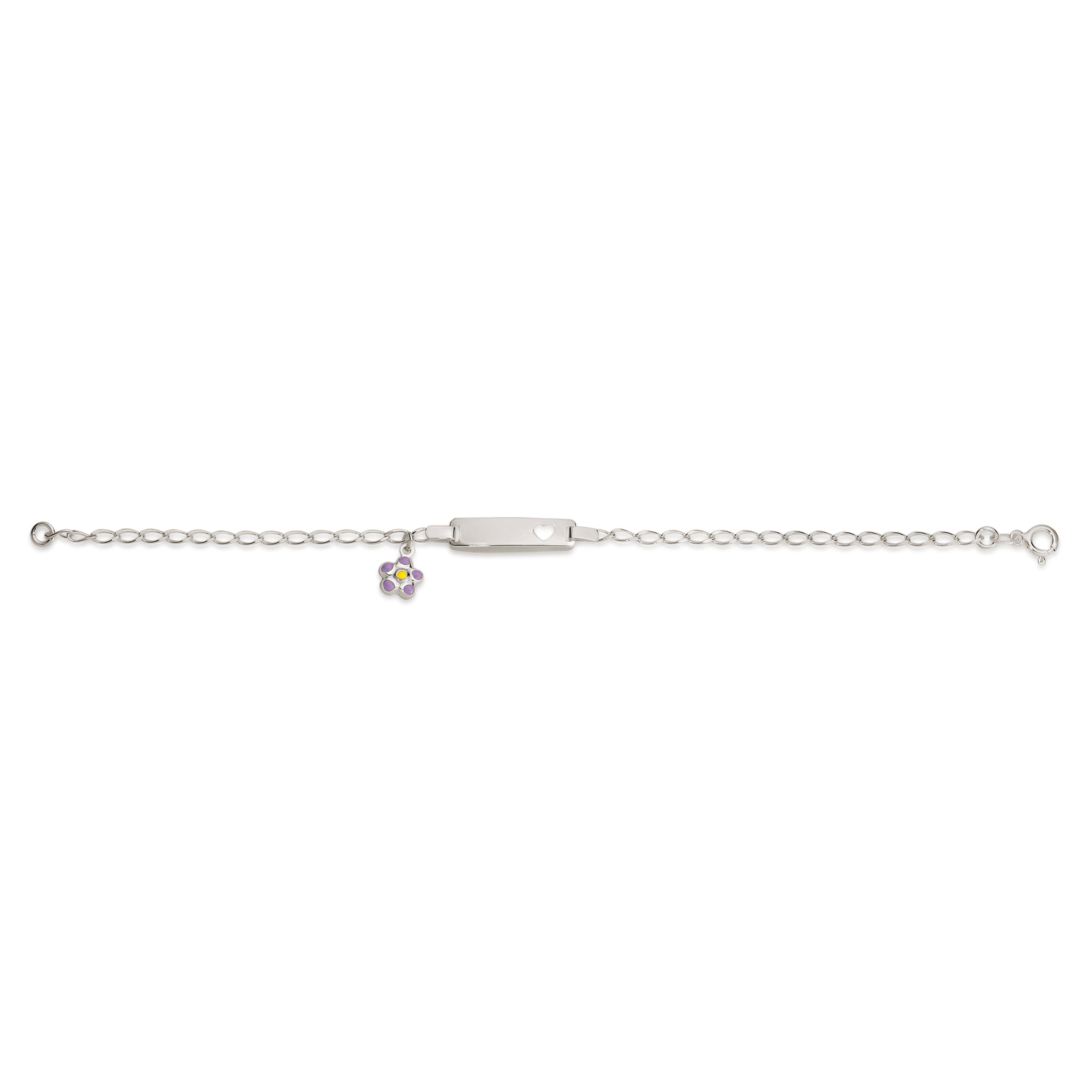 Silver engravable purple flower ID bracelet