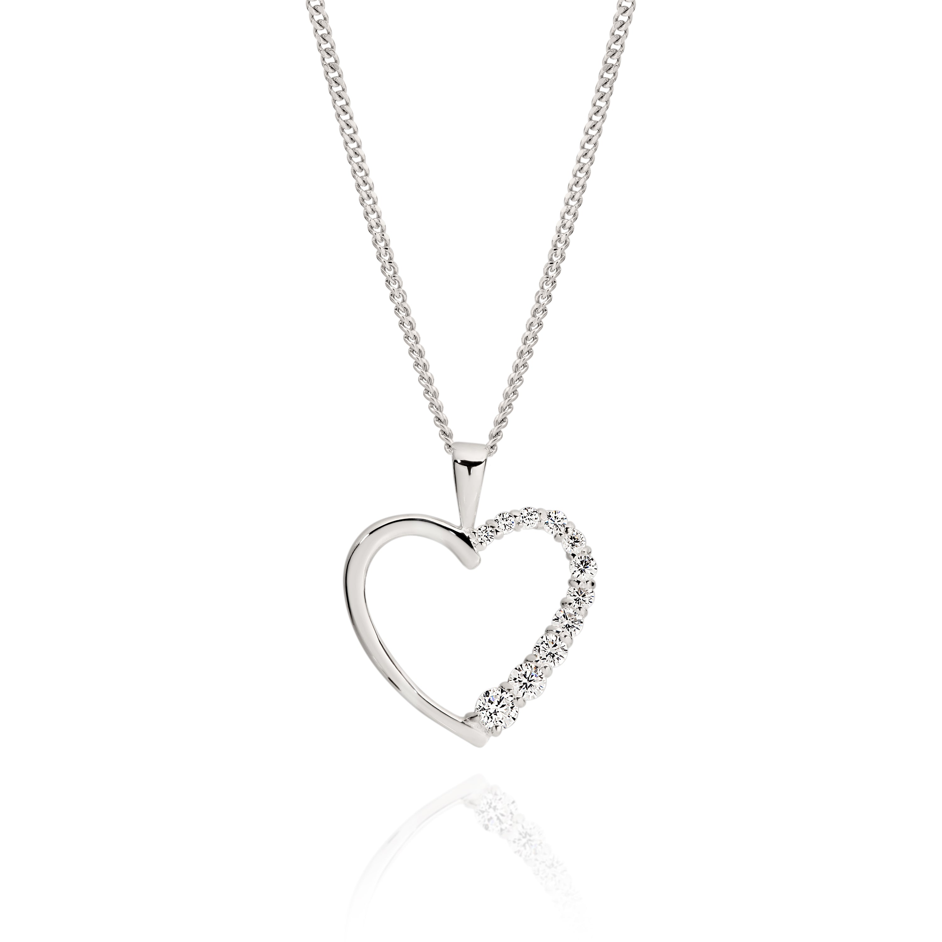 Silver cubic zirconia heart pendant