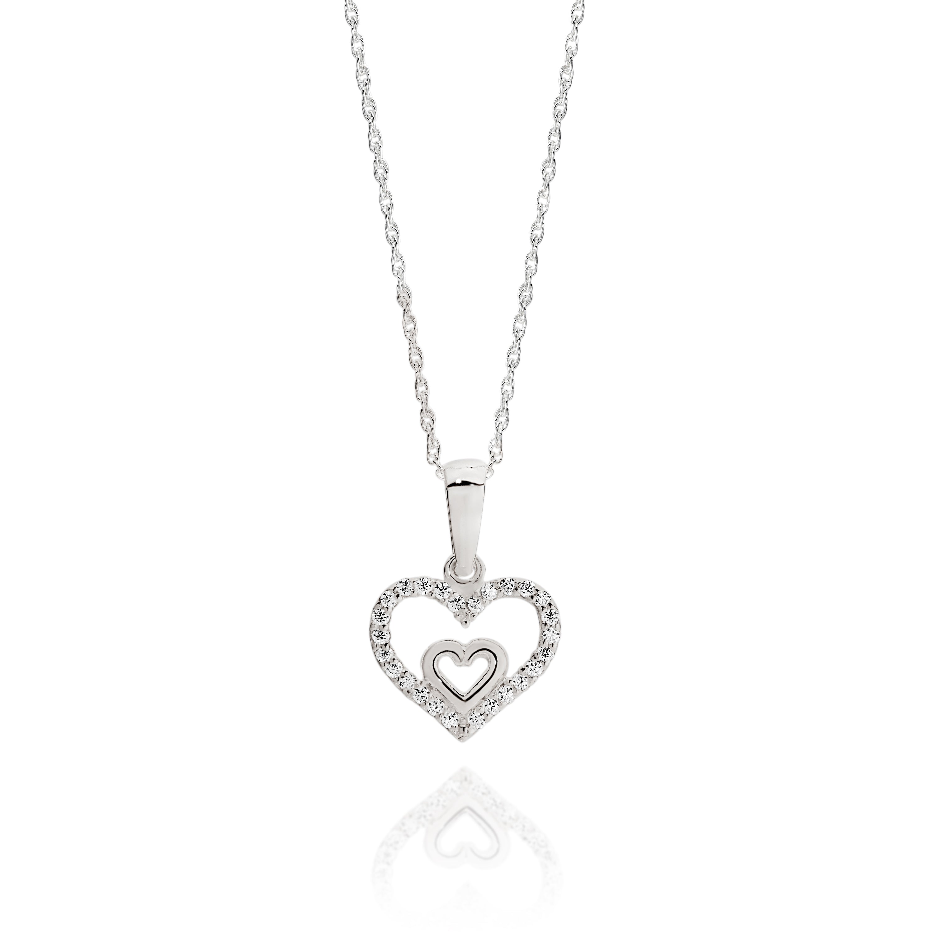 Silver cubic zirconia heart necklace