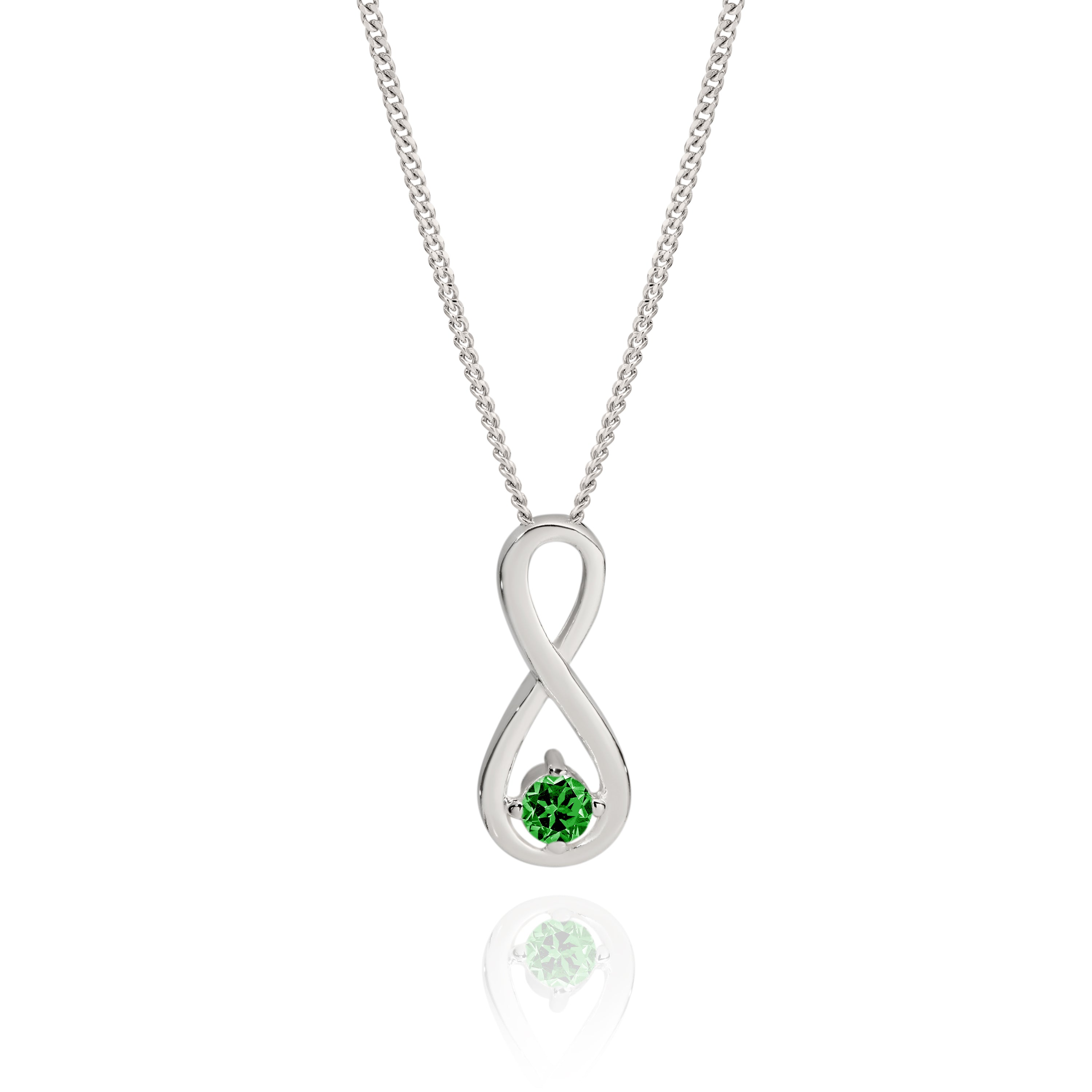 Silver emerald green CZ infinity pendant