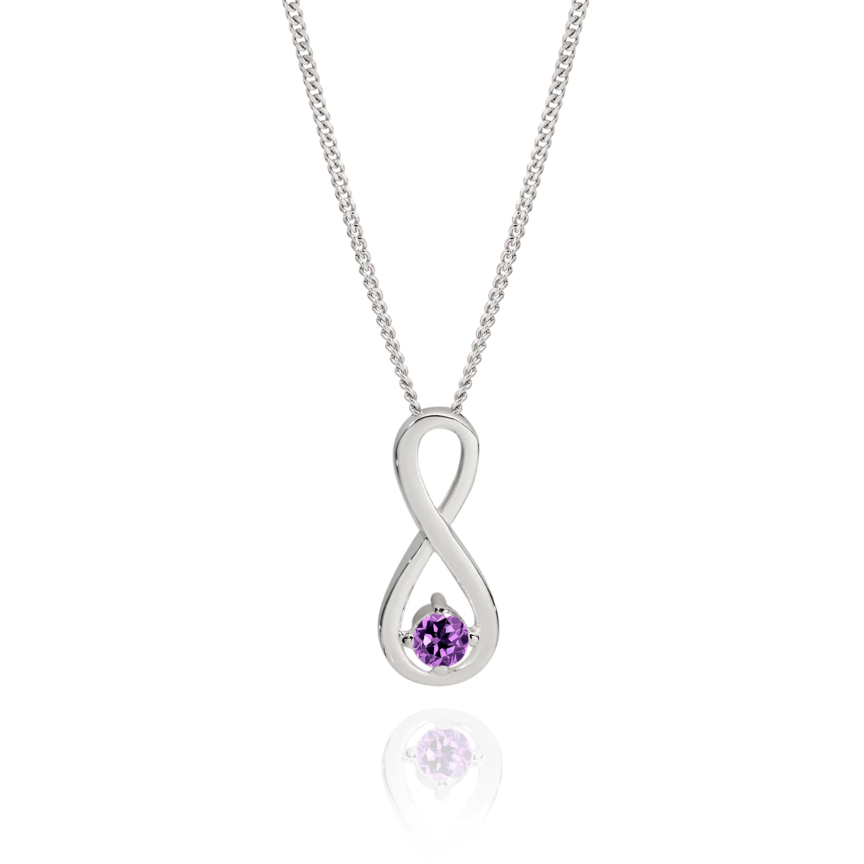 Silver purple CZ infinity pendant