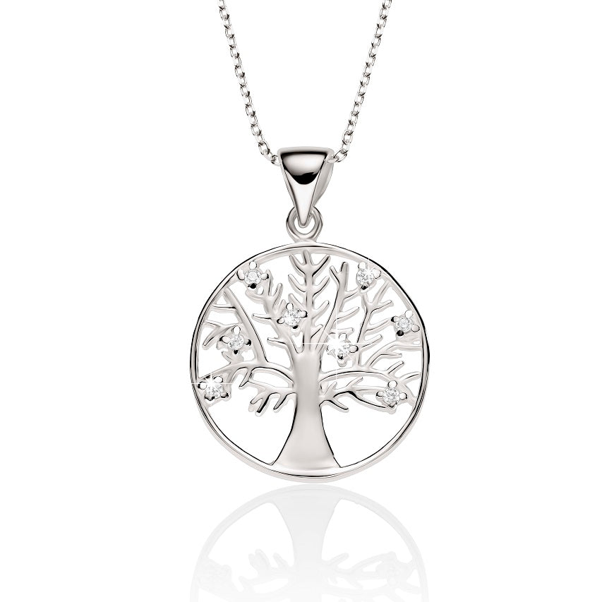 Silver cubic zirconia tree of life pendant