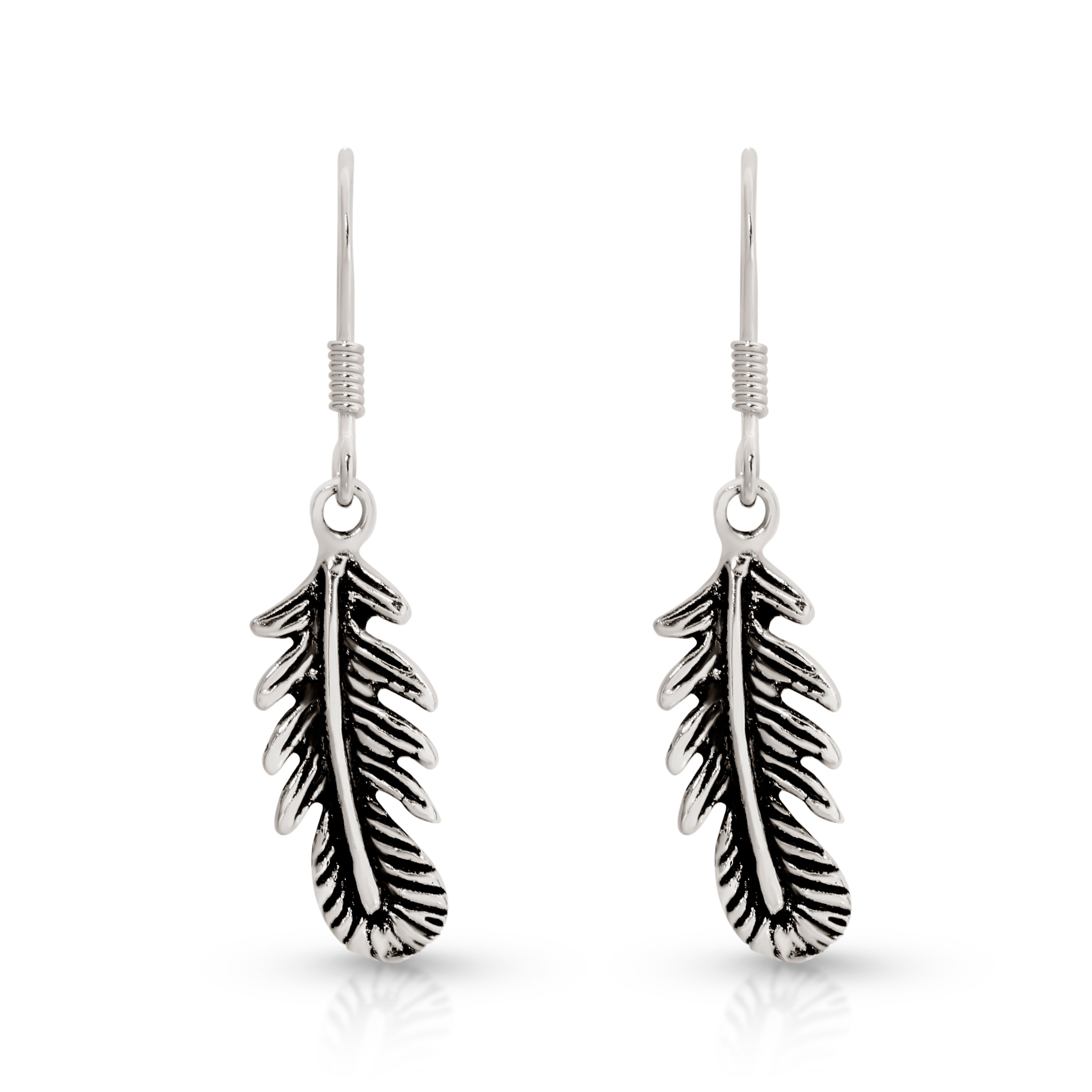 Silver oxidised feather drops