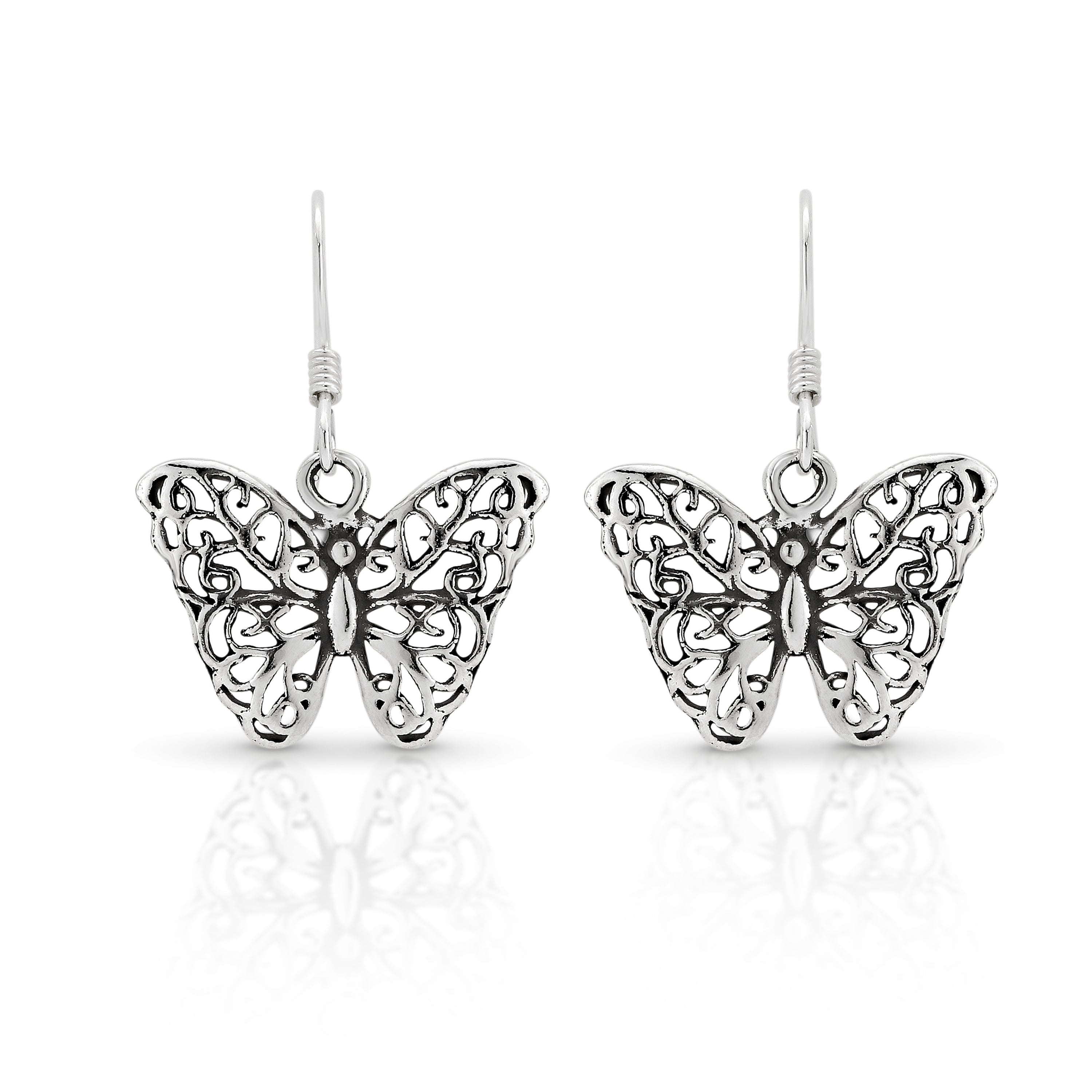 Silver filigree butterfly drops