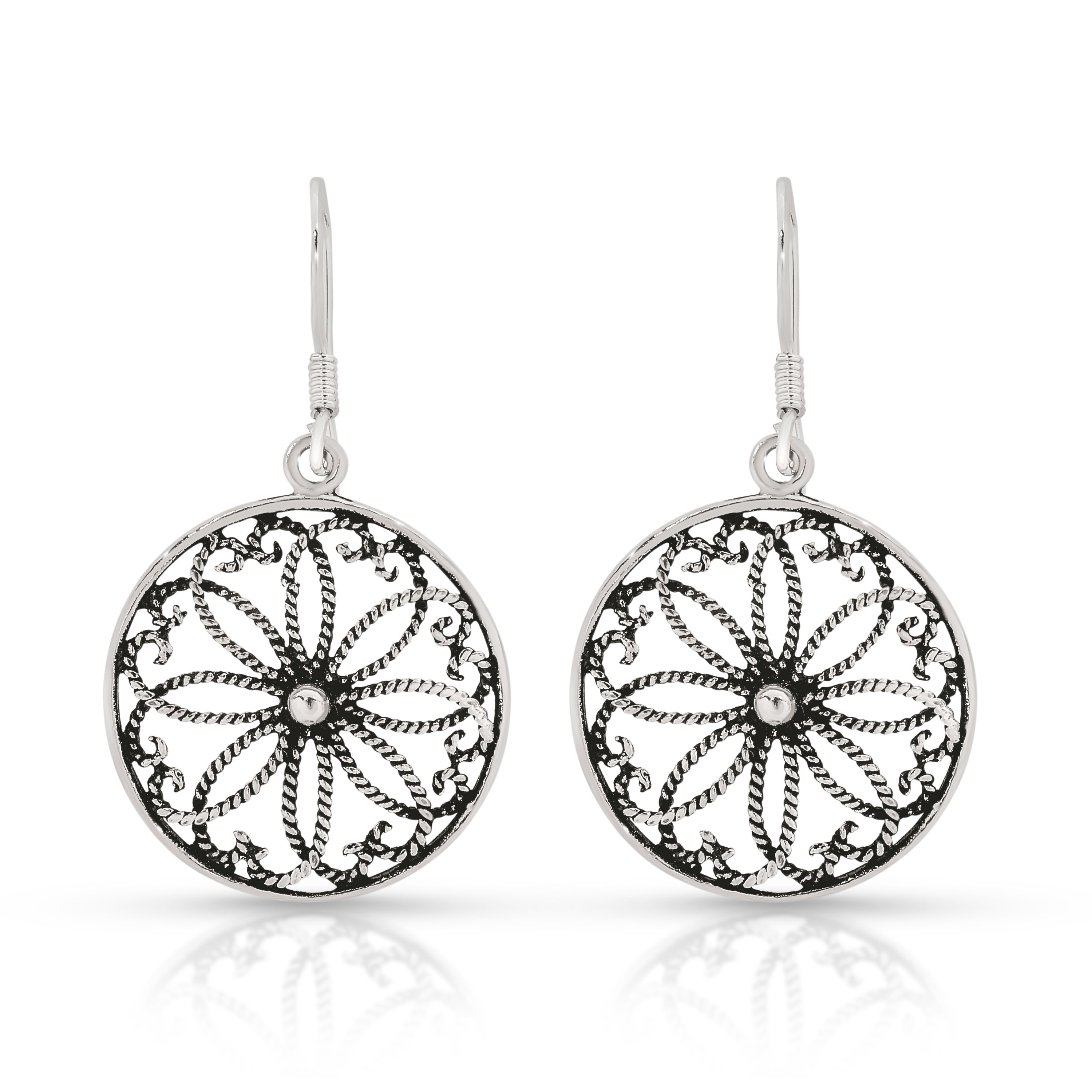 Silver round oxidised daisy drops
