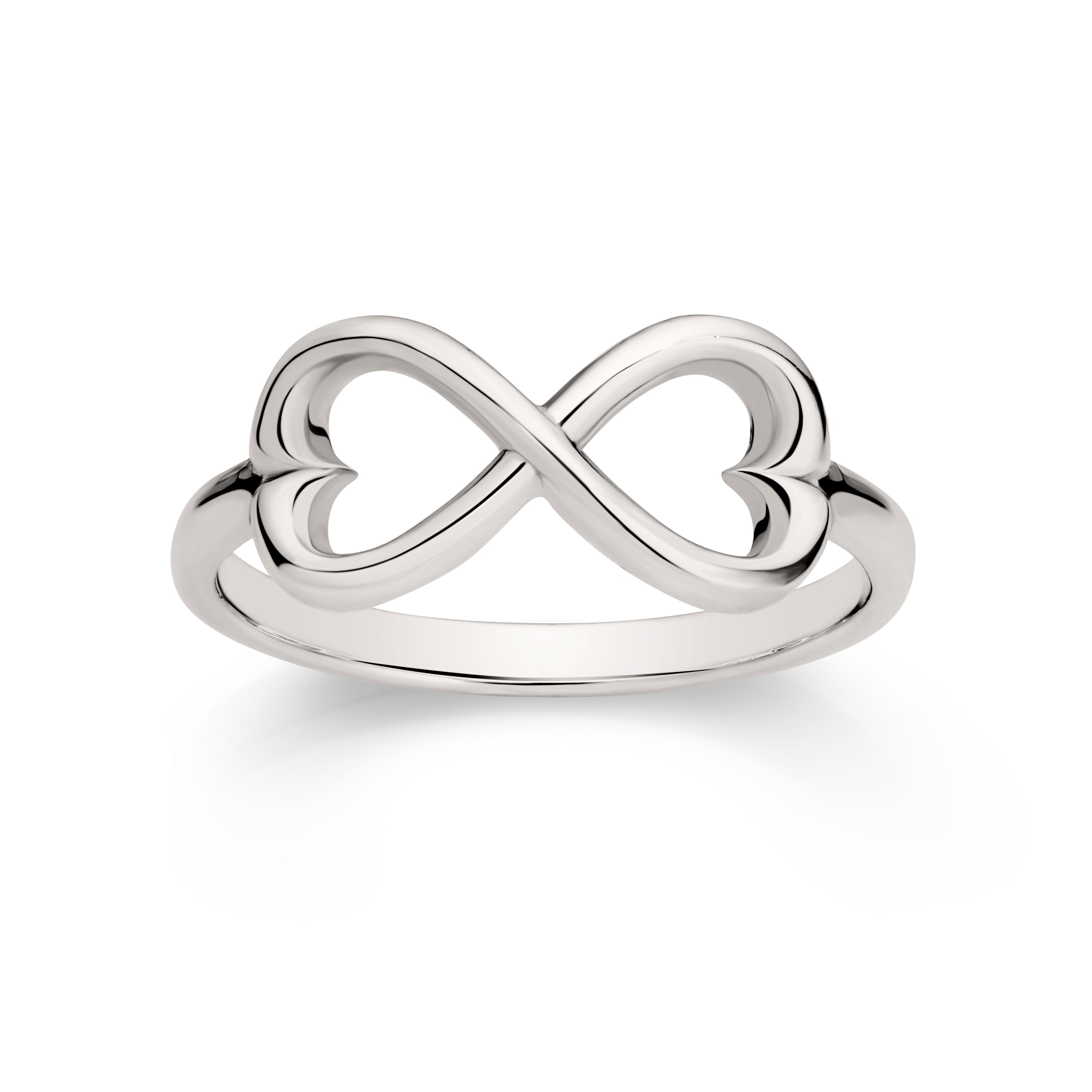Silver polished heart infinity ring