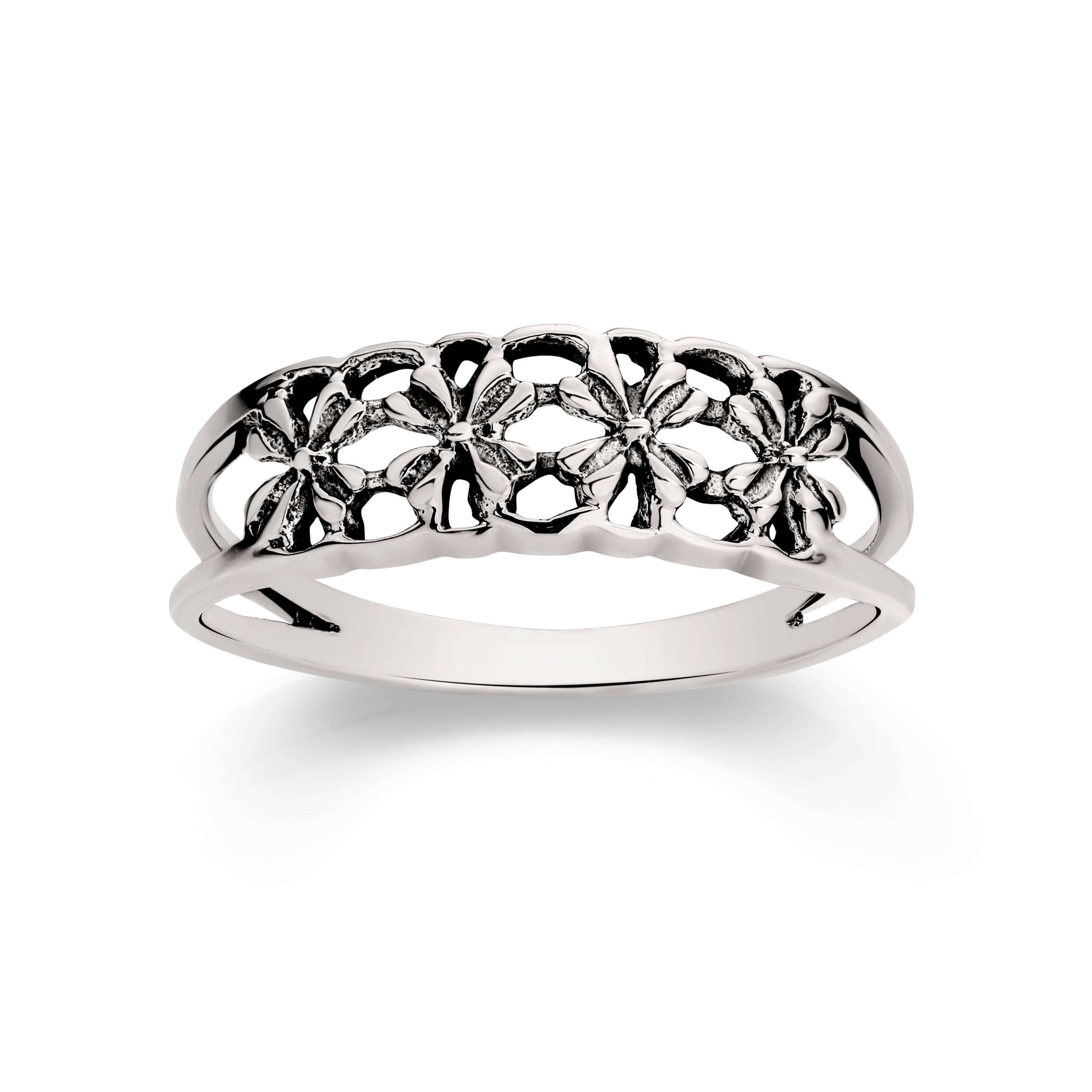 Silver flower band ring store